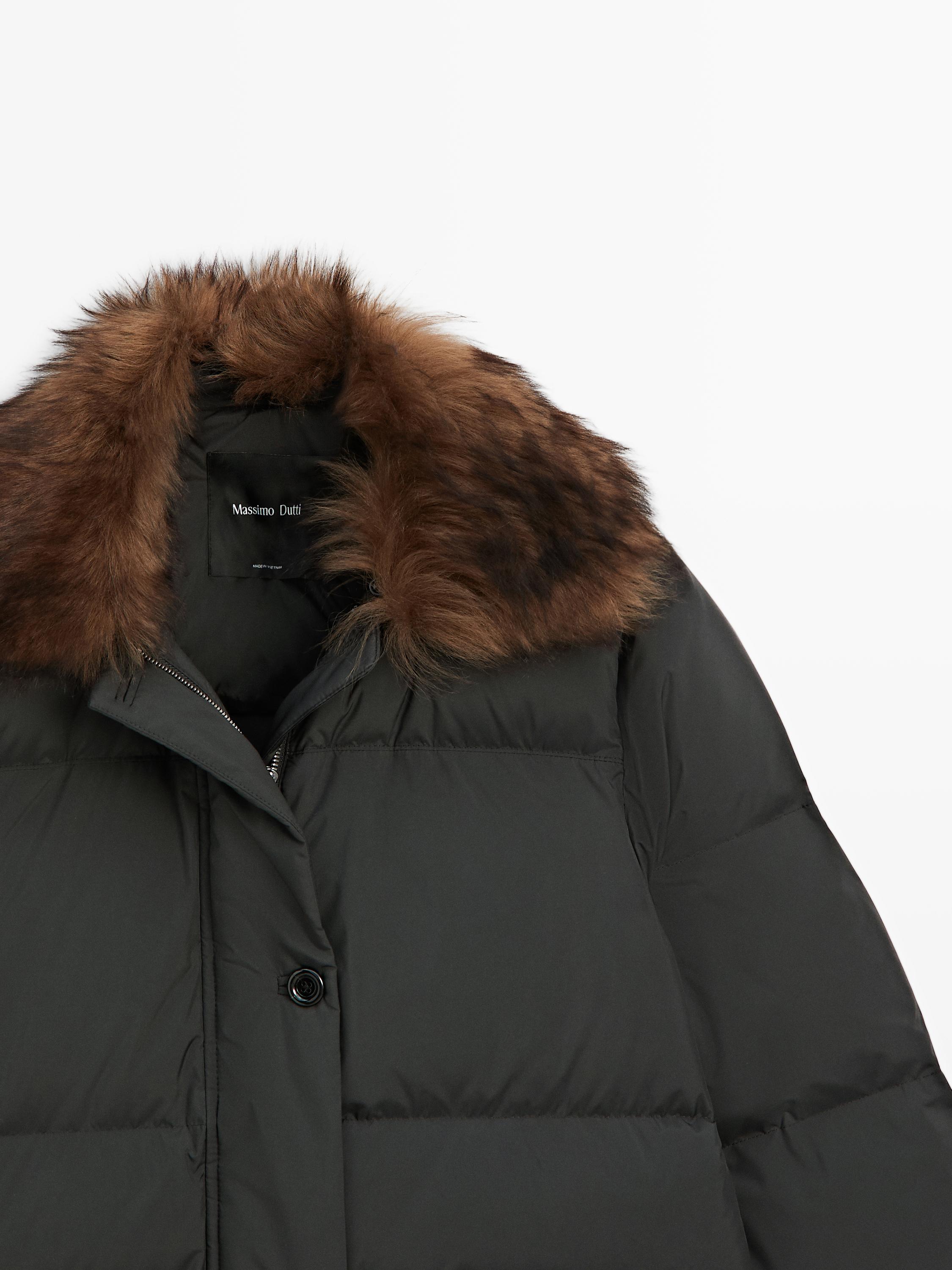 Long water-repellent down jacket with collar detail