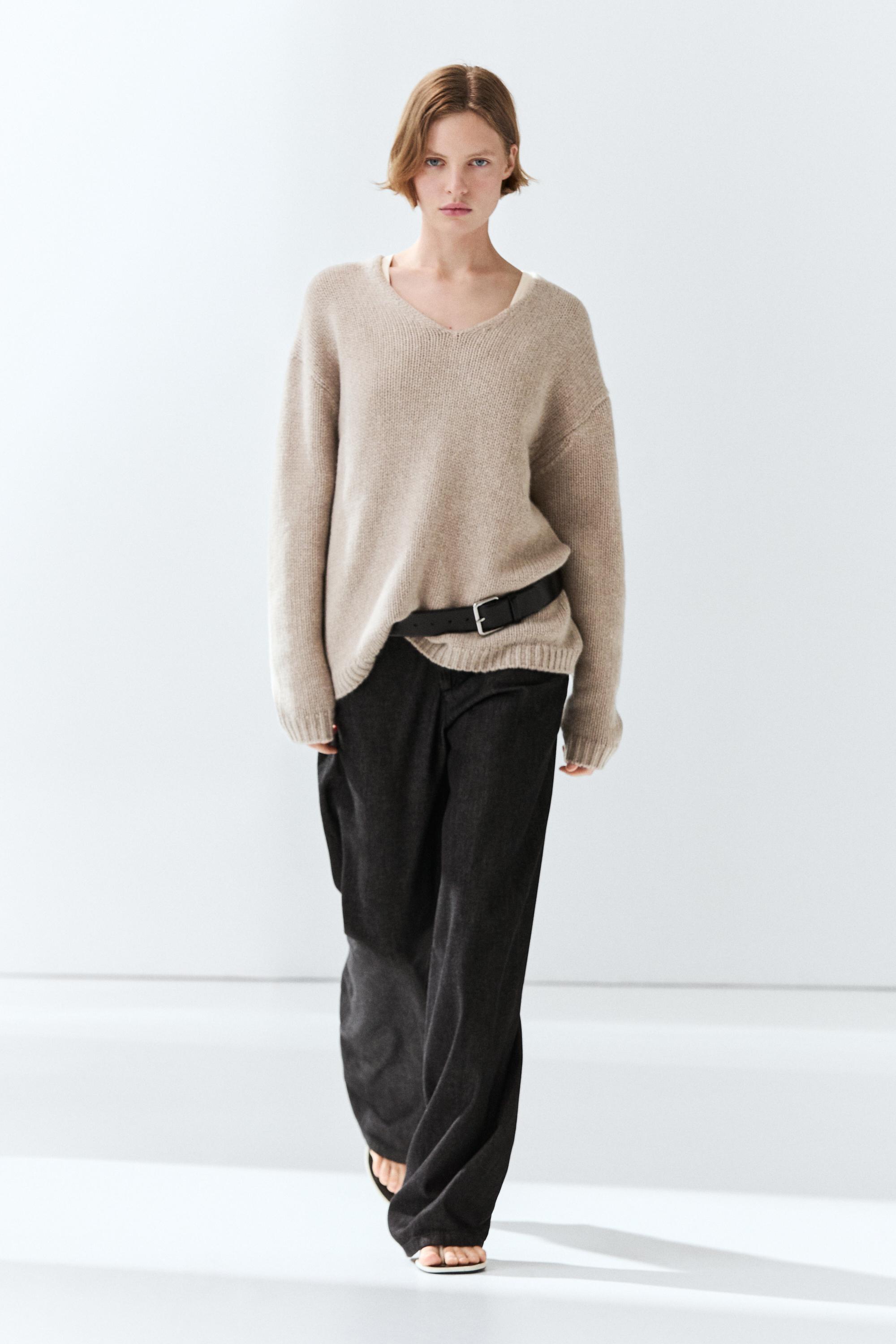 100% cashmere V-neck sweater — MINK