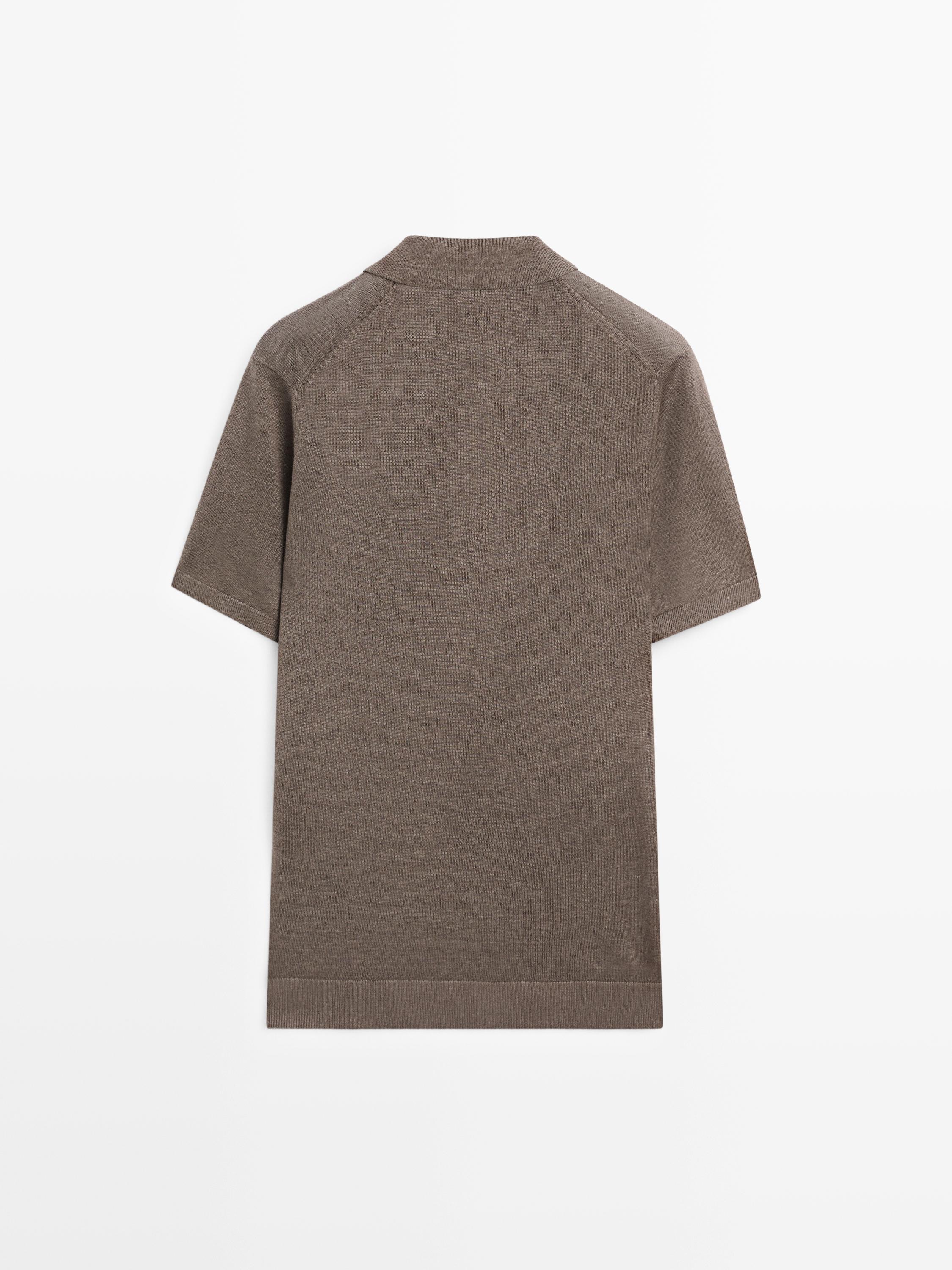 Linen knit polo sweater — MOCHA