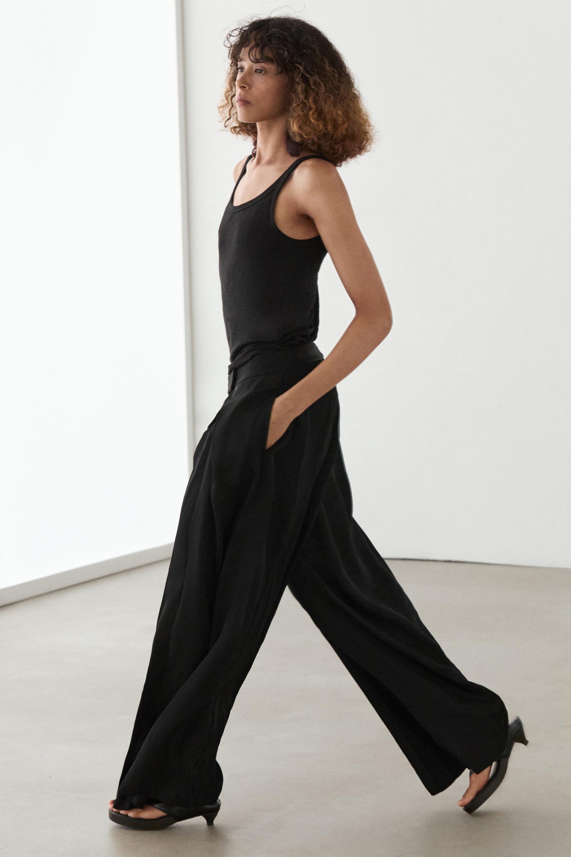 Satin trousers with darts — BLACK