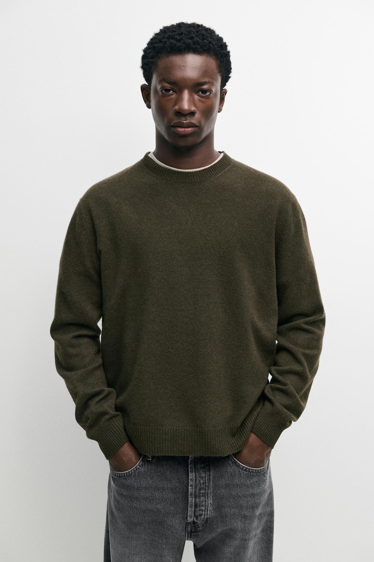 Wool blend round neck knit sweater — GREEN