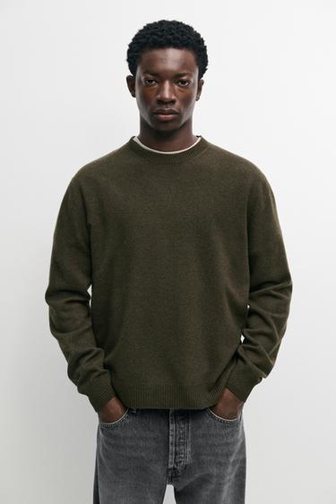 Wool blend round neck knit sweater — GREEN 3