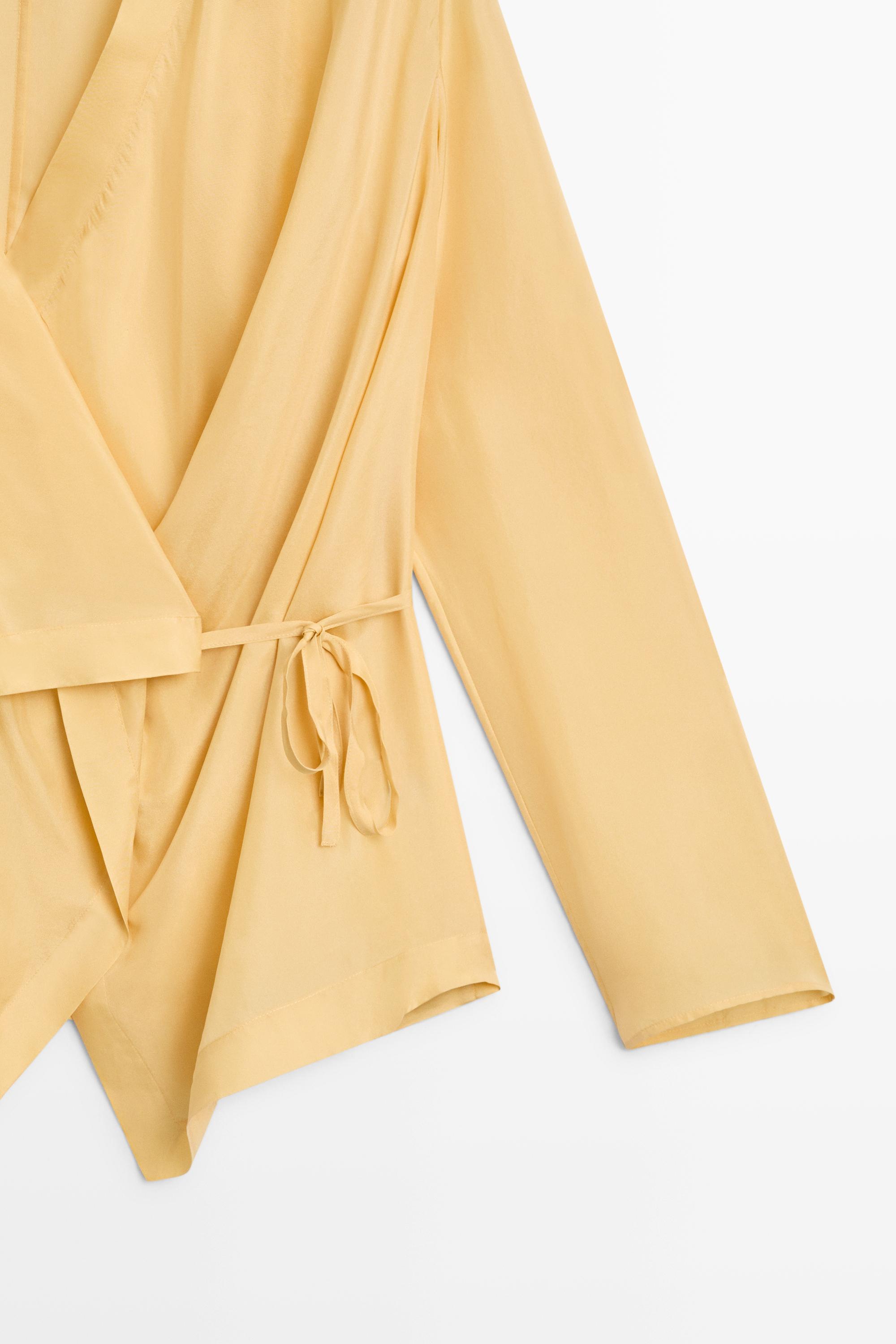 100% silk flowing wrap shirt — Mustard