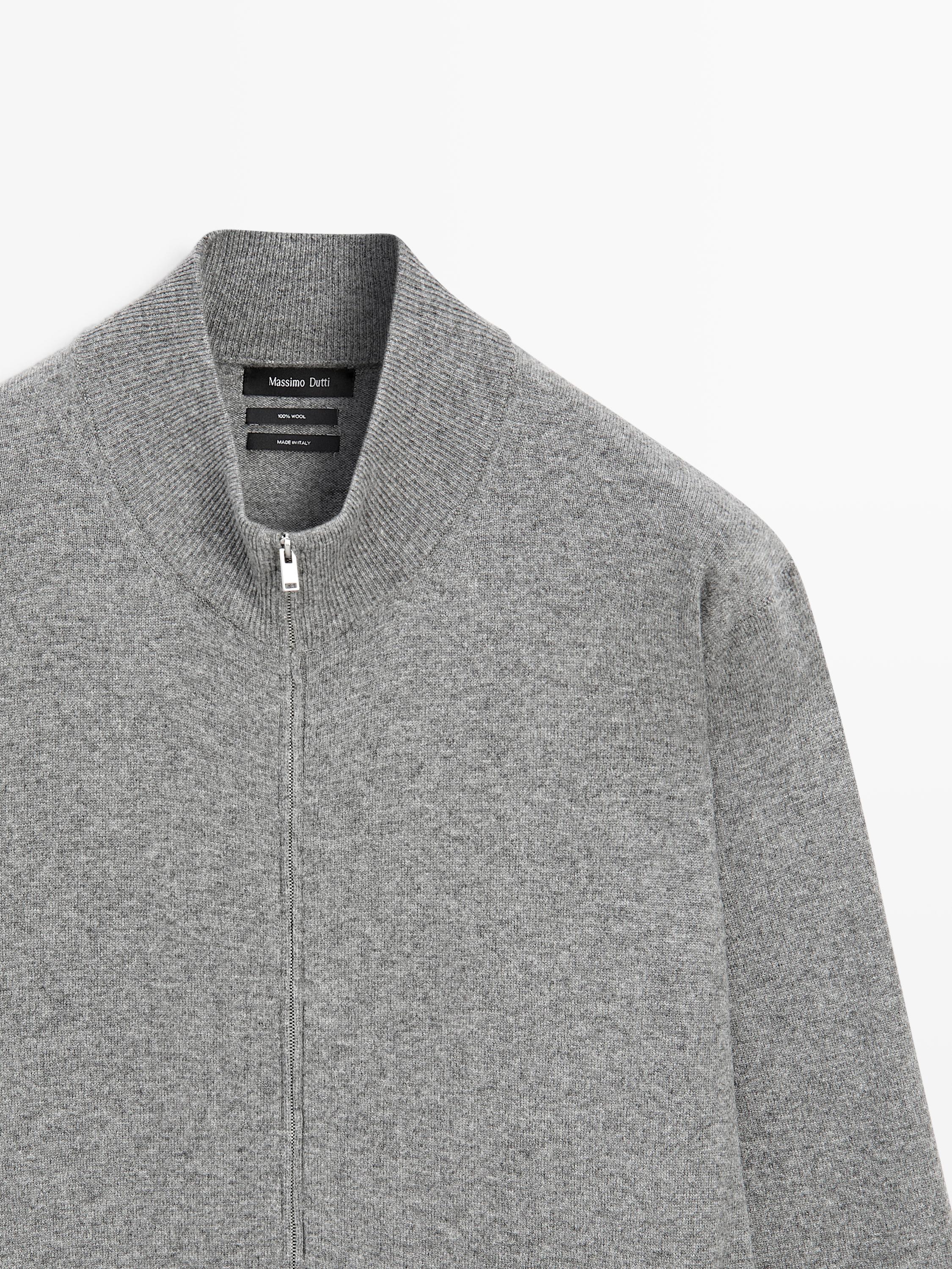 Wool zip-up knit cardigan — ANTHRACITE GREY