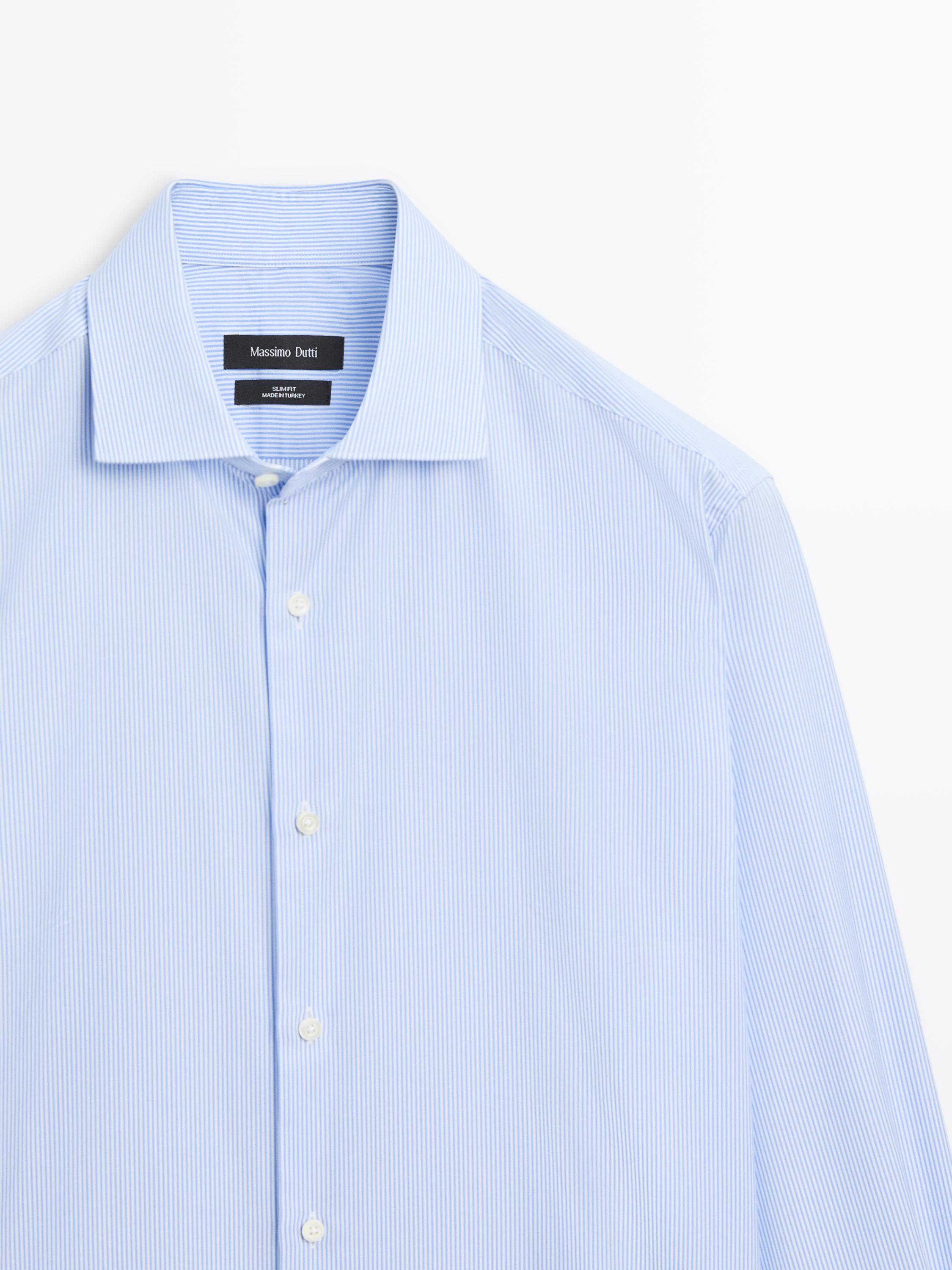 Slim fit striped twill shirt — SKY BLUE