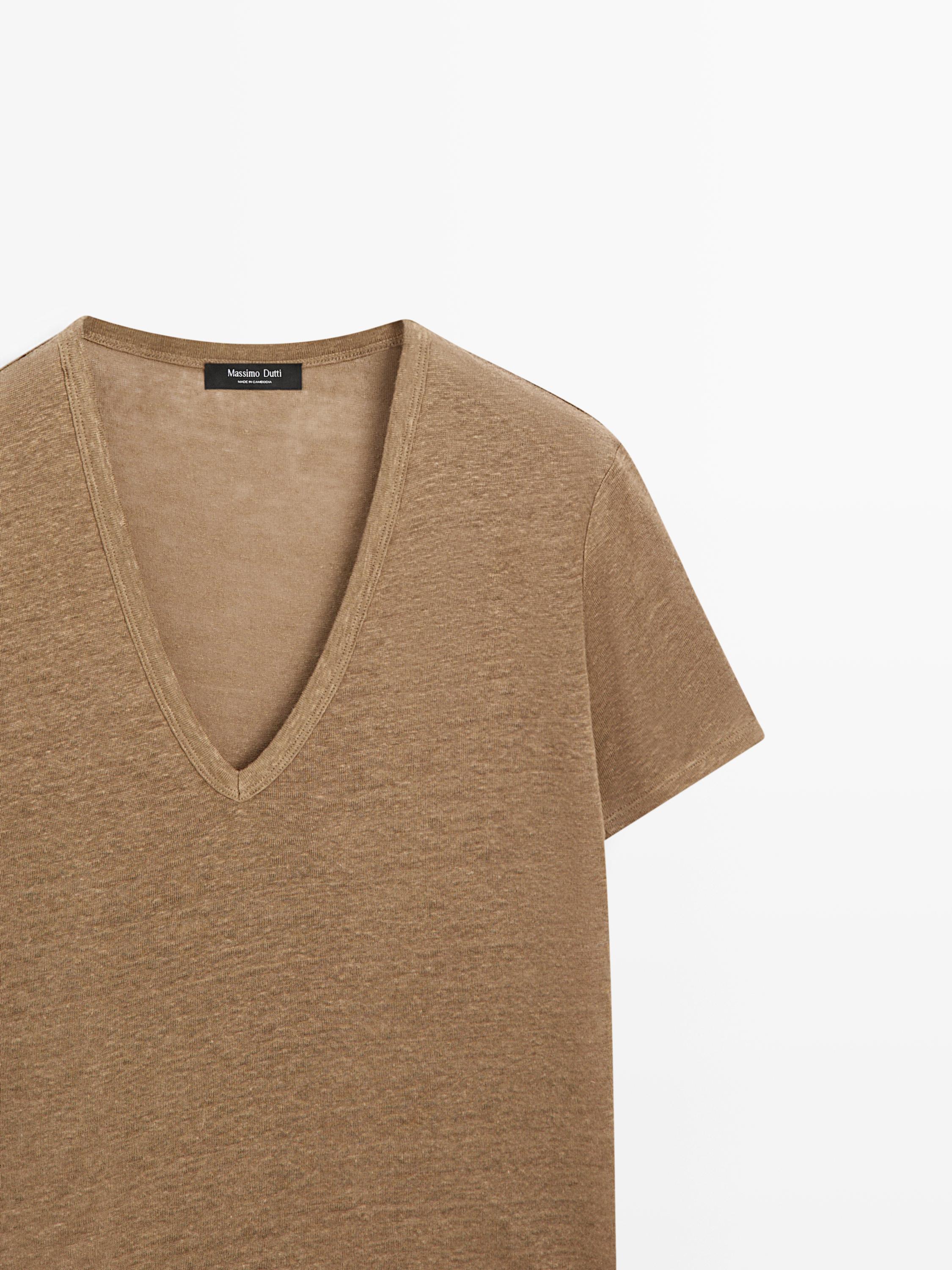 Linen V-neck T-shirt — OCHRE