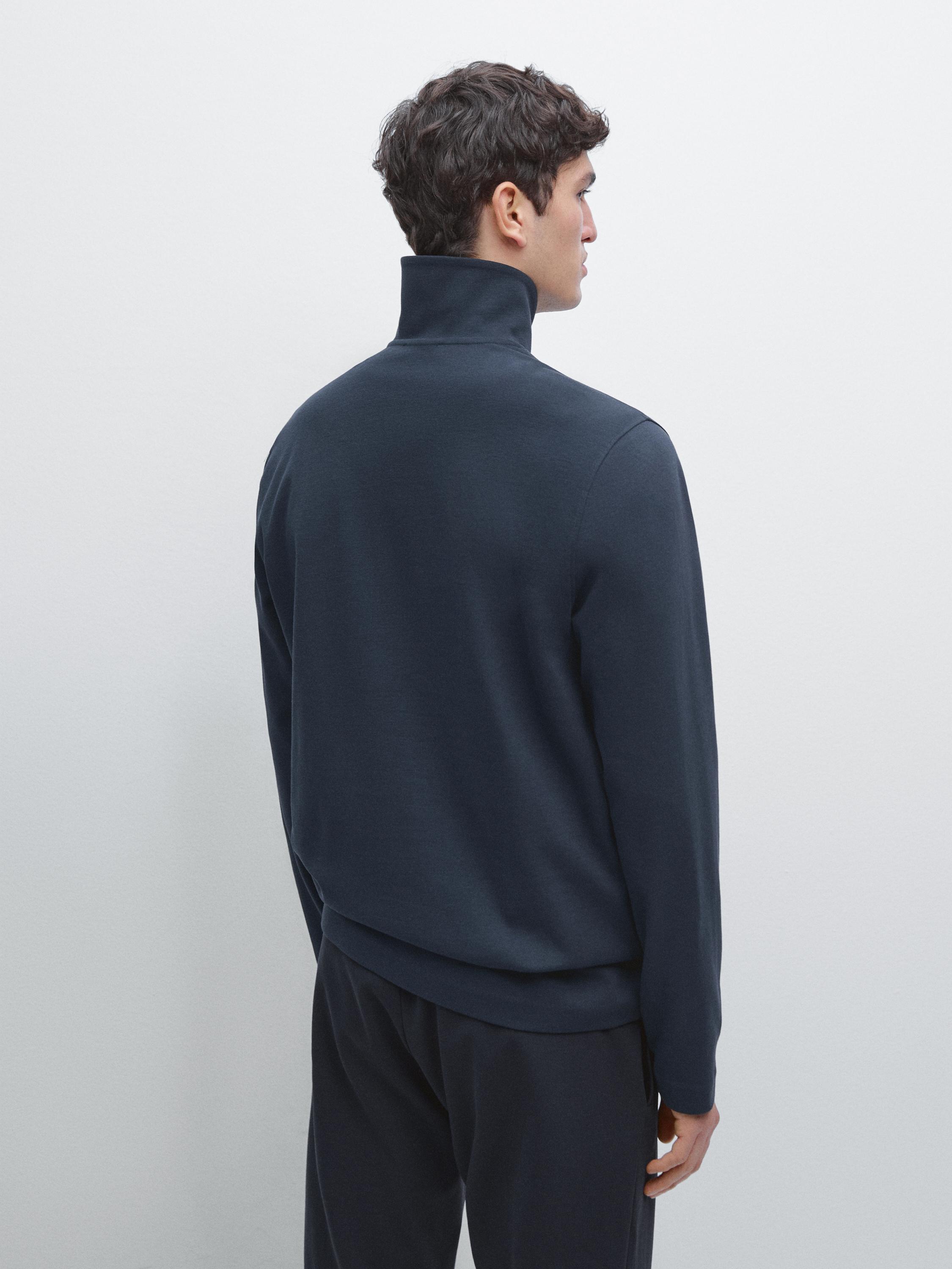 Cotton blend quarter-zip T-shirt · Navy Blue | Massimo Dutti Cotton blend quarter-zip T-shirt · Navy Blue | Massimo Dutti