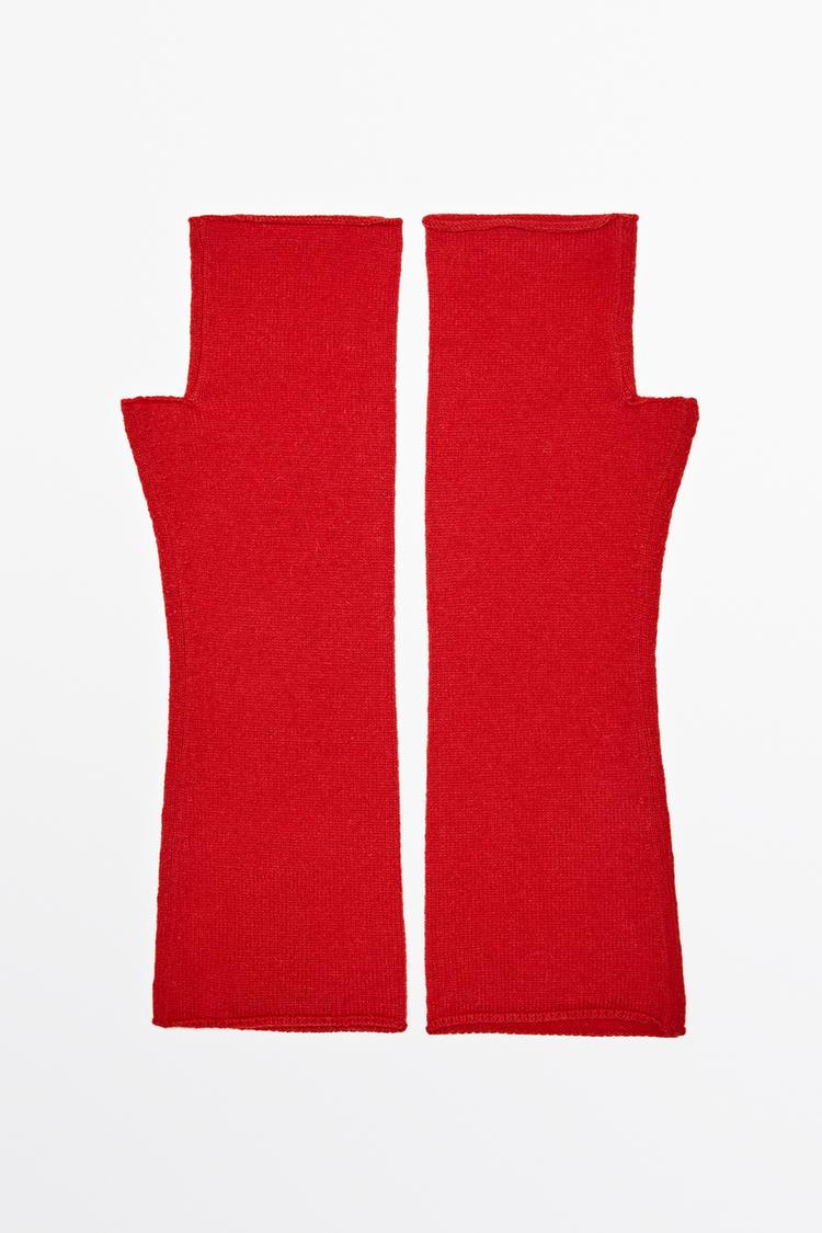 Wool and cashmere knit mittens — RED