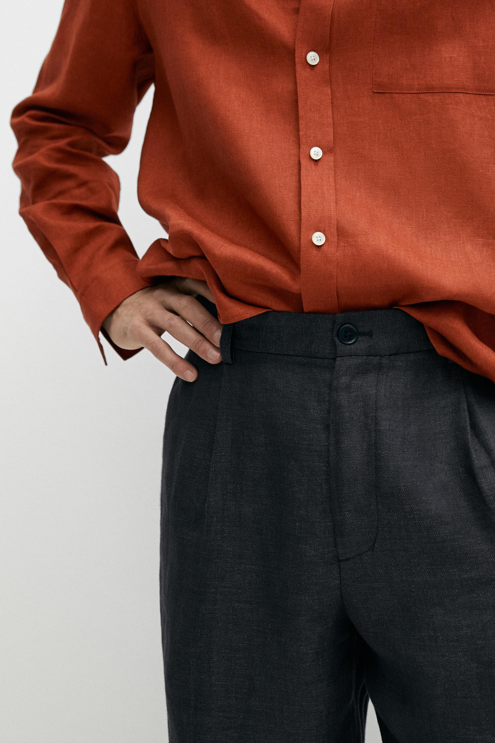 100% linen total look melange trousers — INK BLUE