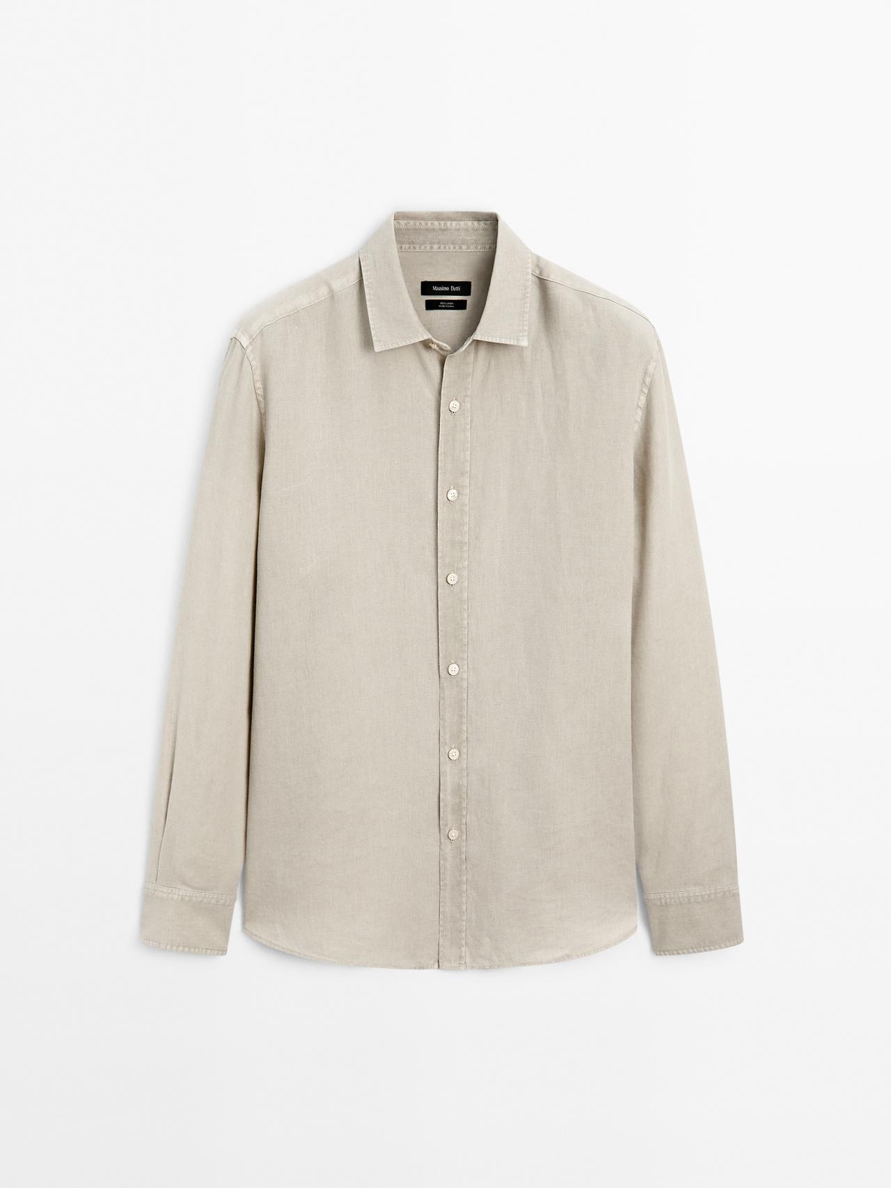 Massimo Dutti - Heren - Regular Fit Overhemd Met Maltinto Afwerking - Beige - Xl