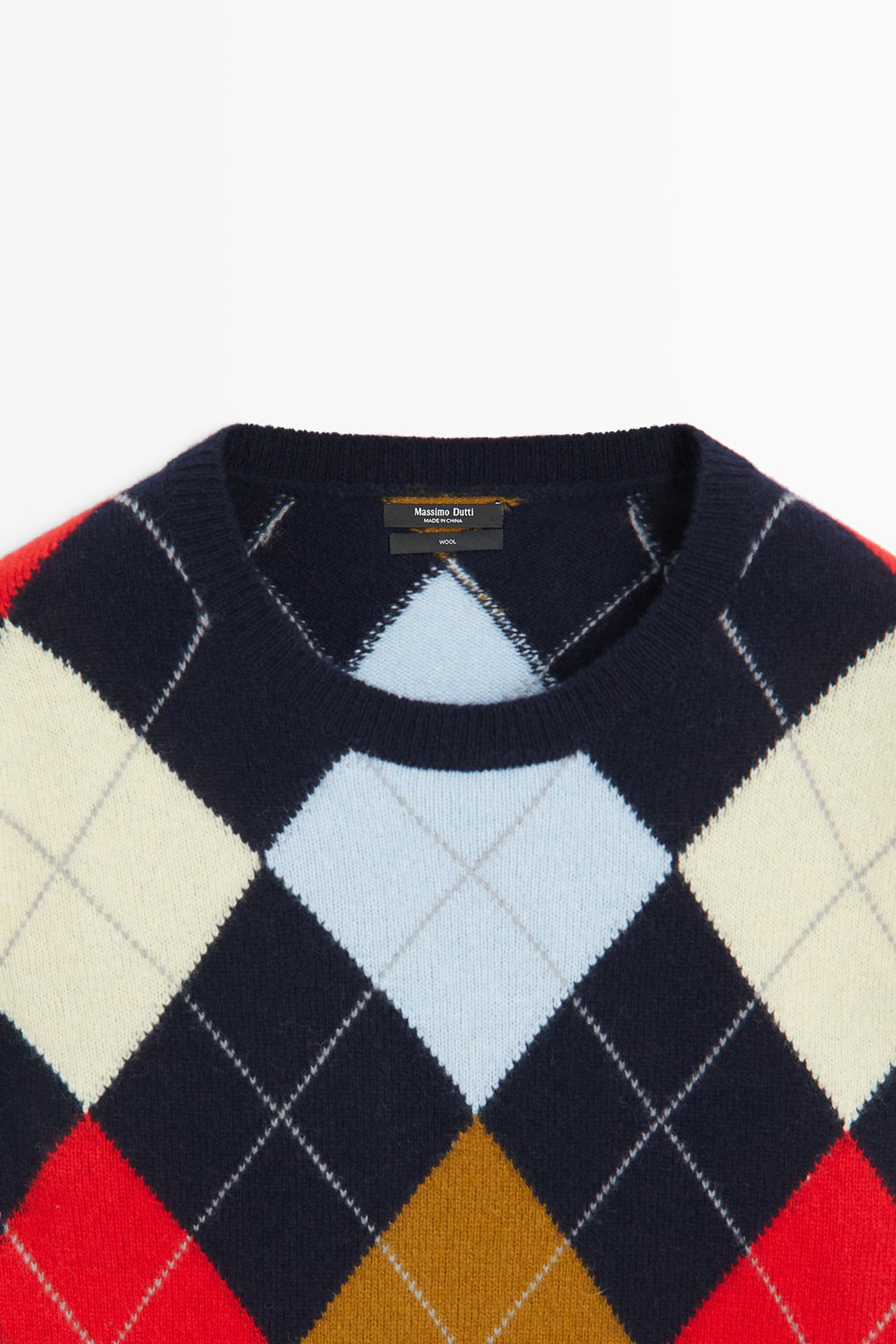 100% wool argyle knit sweater — NAVY BLUE