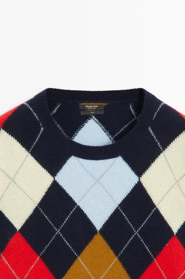 100% wool argyle knit sweater — NAVY BLUE 9