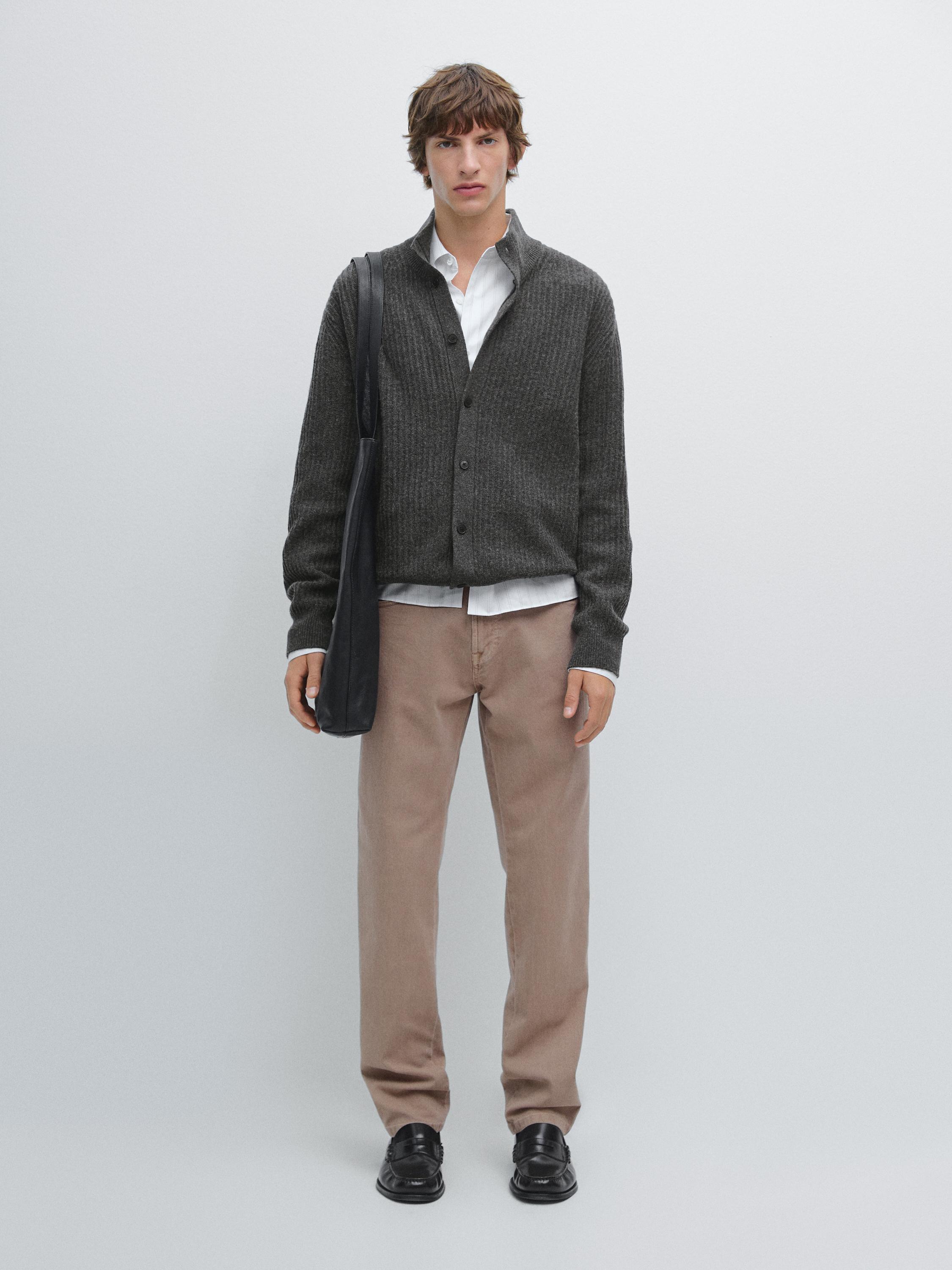 Knit wool blend cardigan with high neck