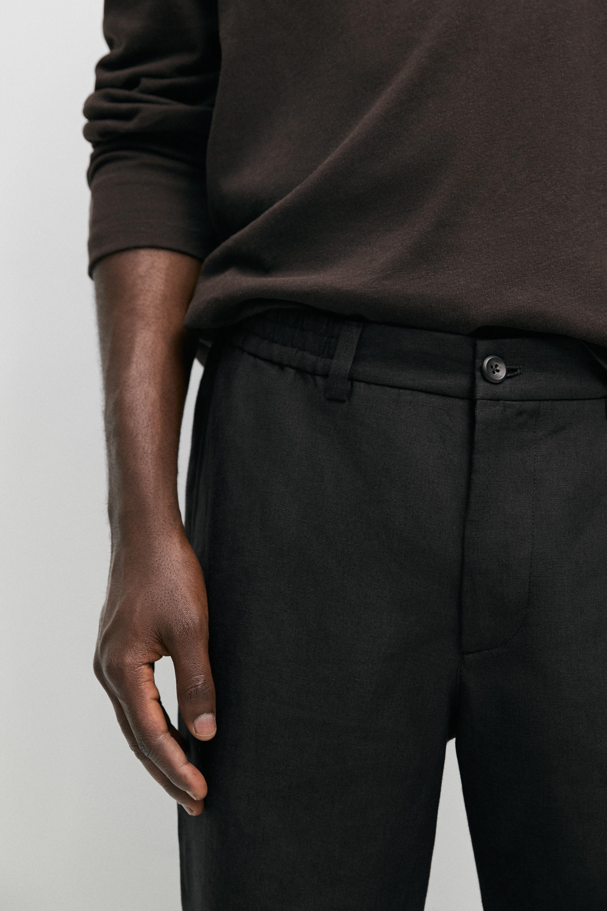 100% linen short Bermuda shorts — BLACK