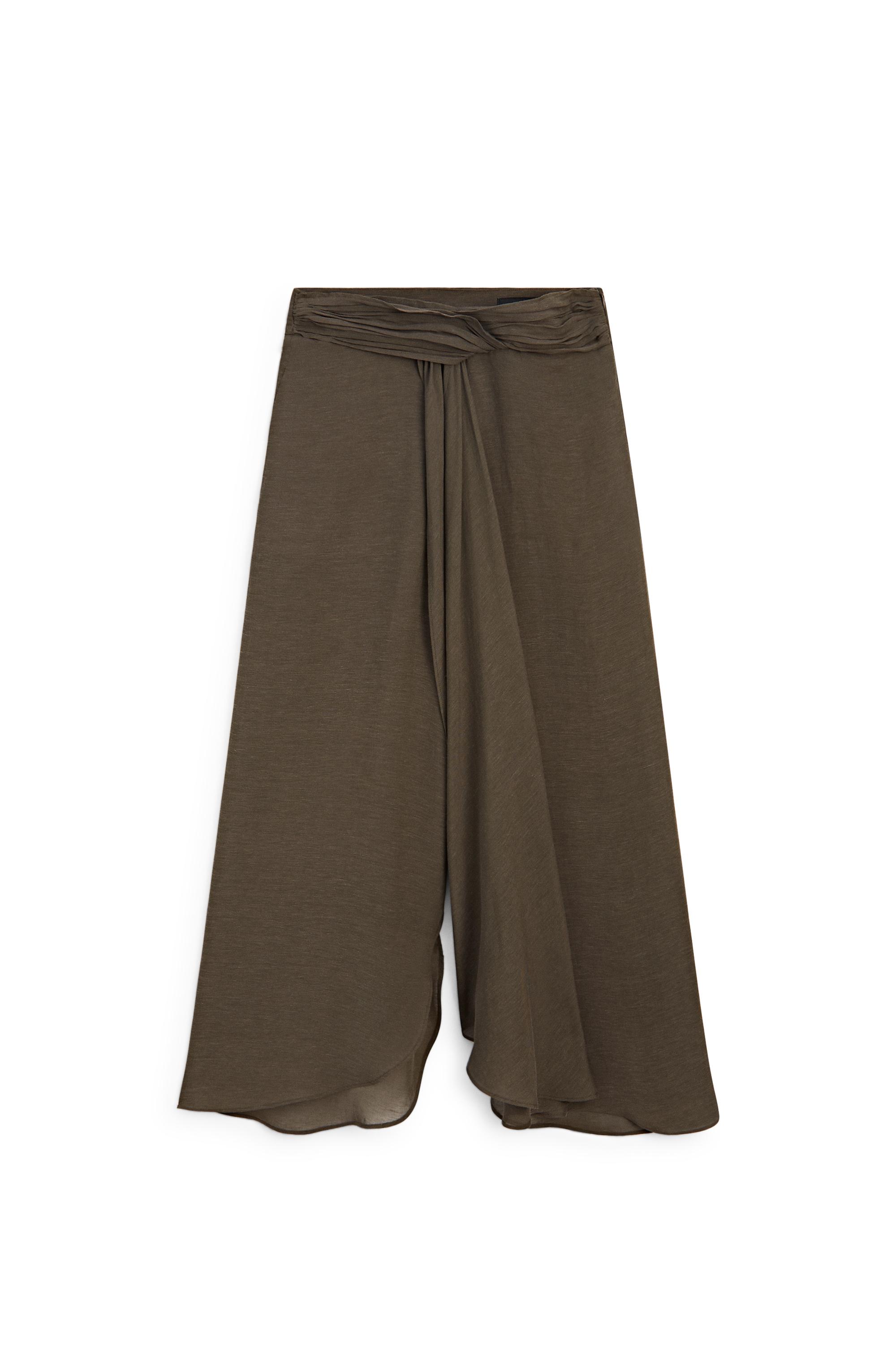 Semi-sheer linen blend skort — BROWN