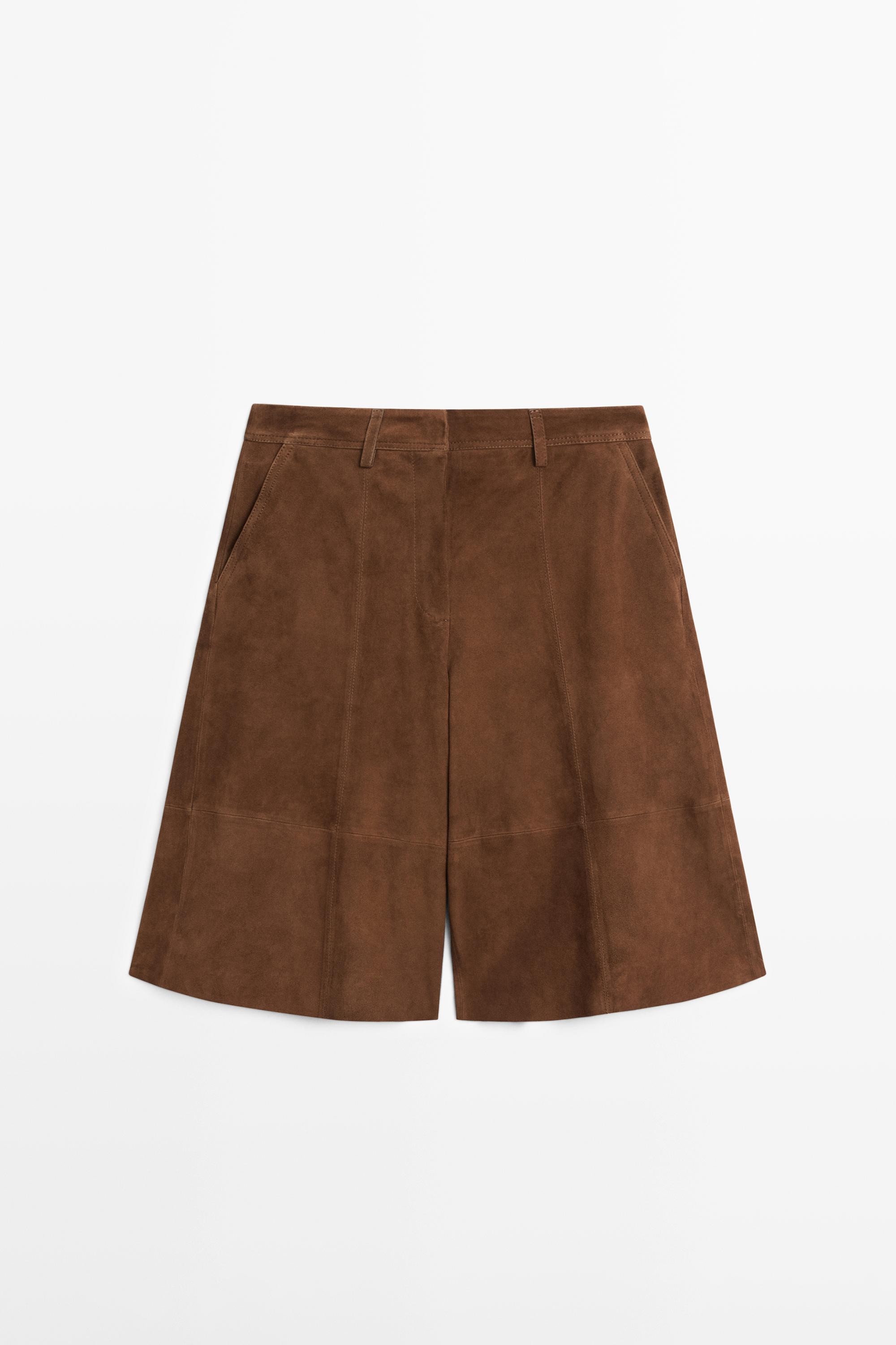 Long suede leather Bermuda shorts — BROWN