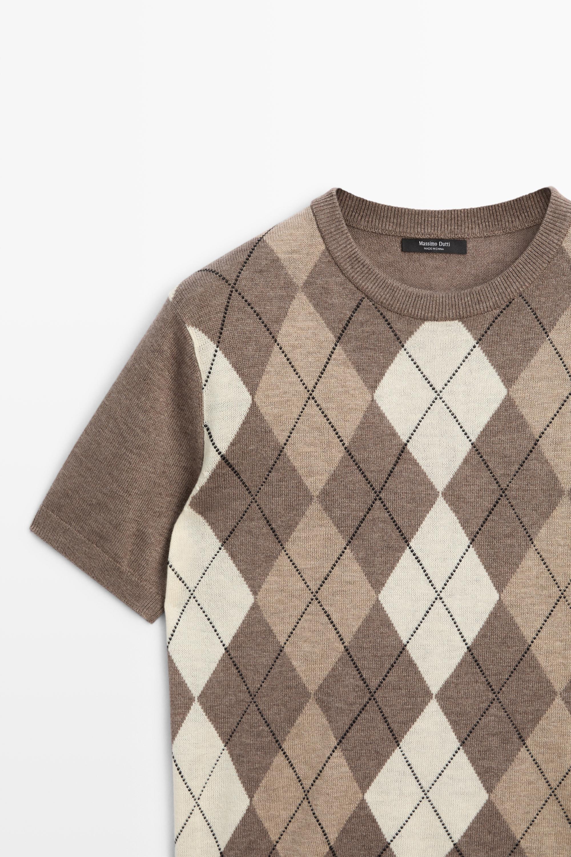 Short sleeve diamond-pattern sweater — TAUPE GREY