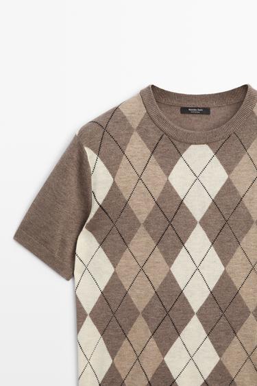 Short sleeve argyle pattern sweater — TAUPE GREY 4