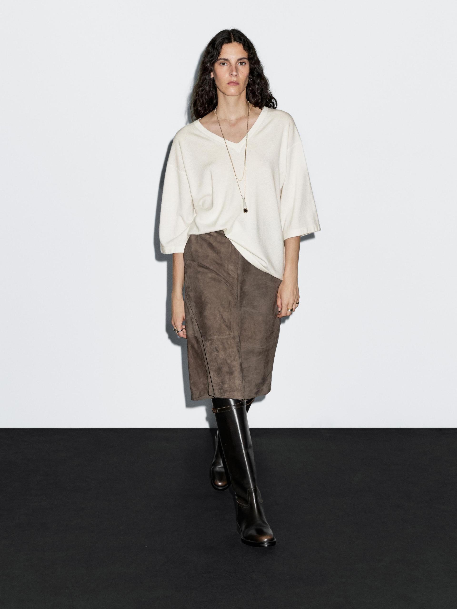 Calções Bermuda Compridos Em Pele Camurça - Castanho Toupeira - M - Massimo Dutti - Mulher