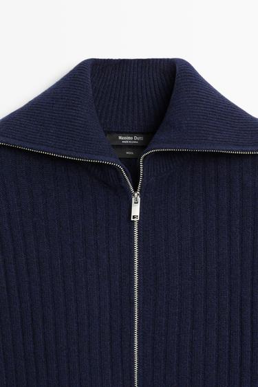 100% wool knit zip-up cardigan — INK BLUE 9