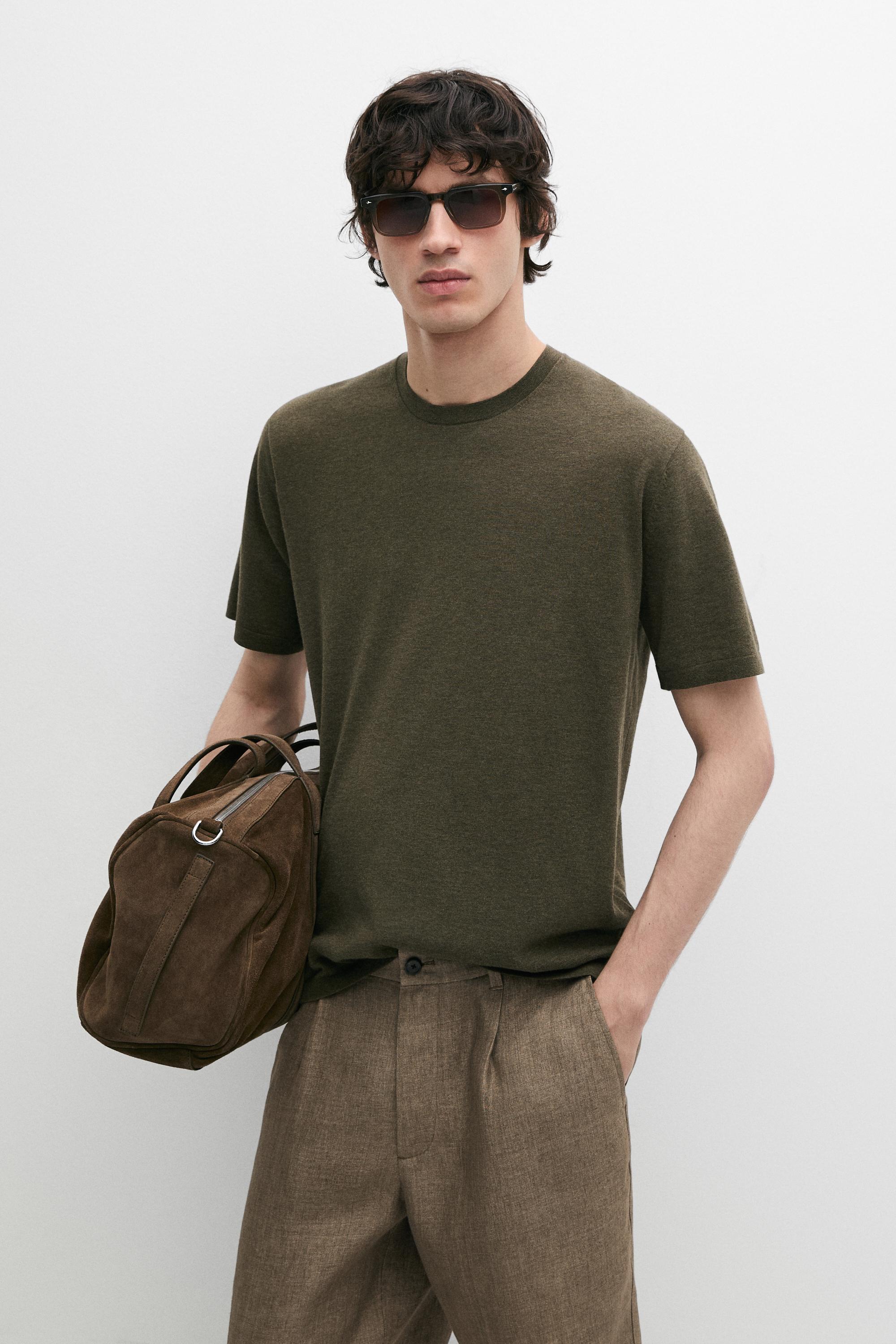 100% cotton short sleeve knit sweater — GREEN