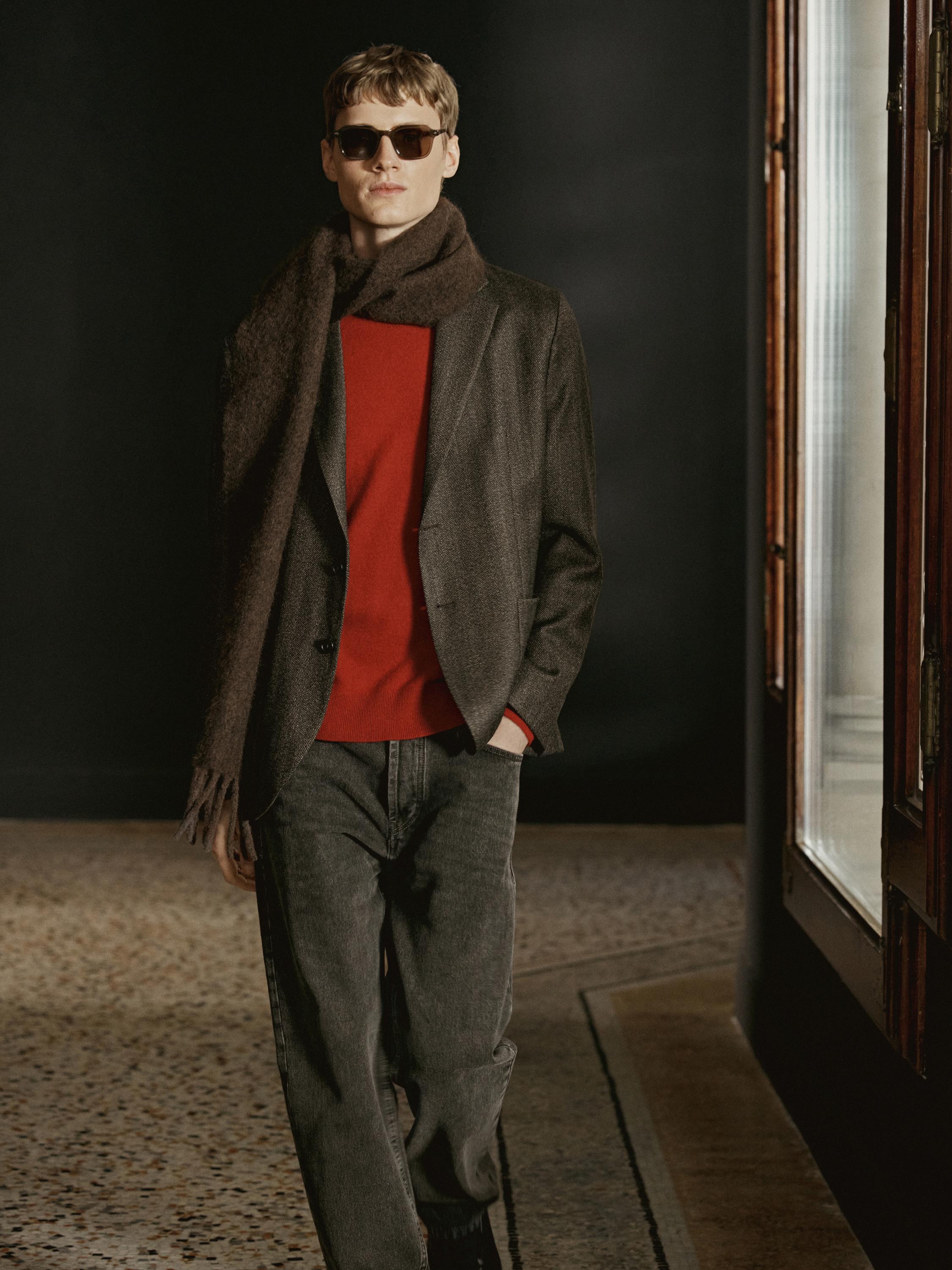 Herringbone wool blend blazer — CHARCOAL