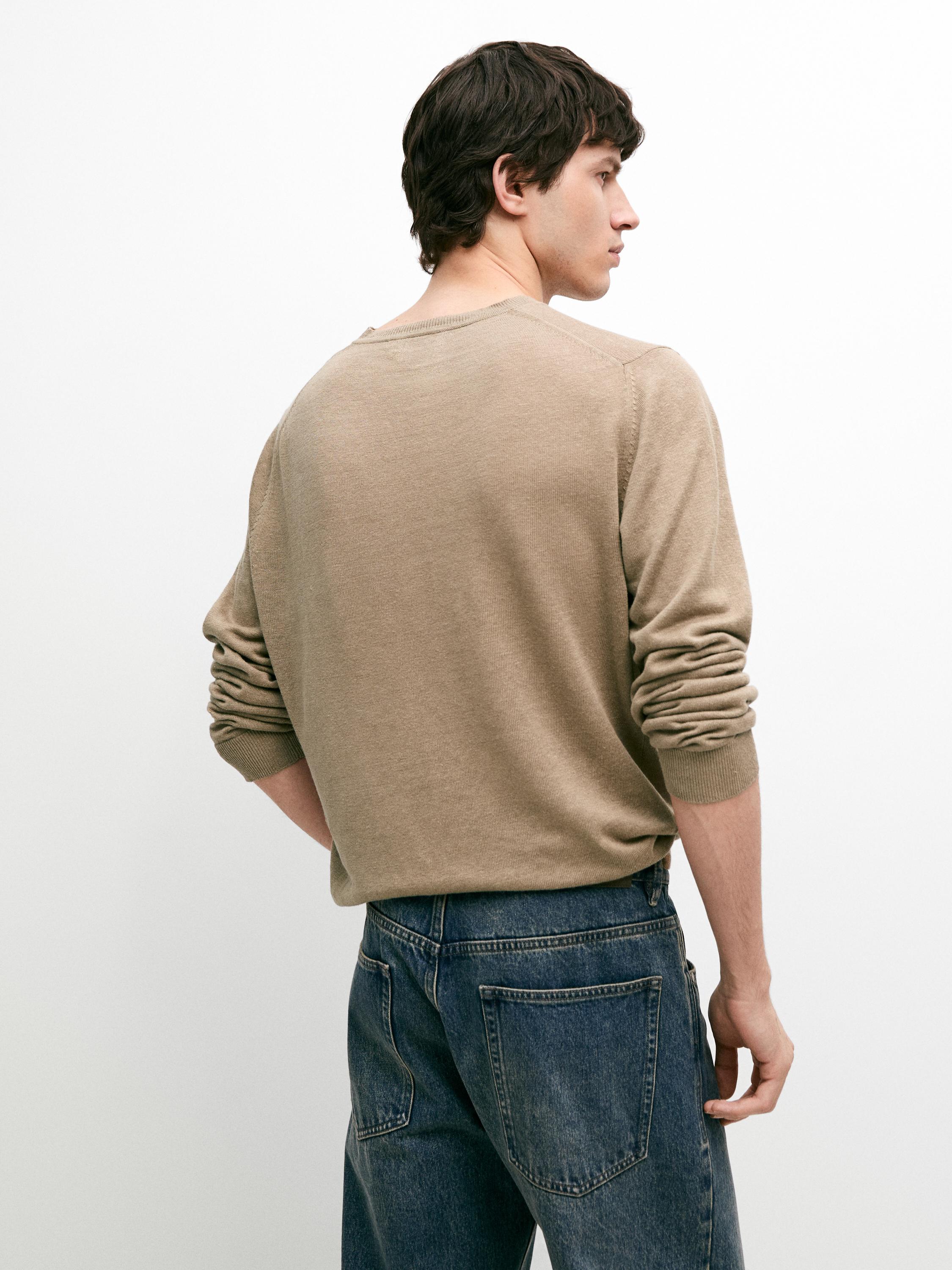 100% linen knit crew neck sweater — Sand beige