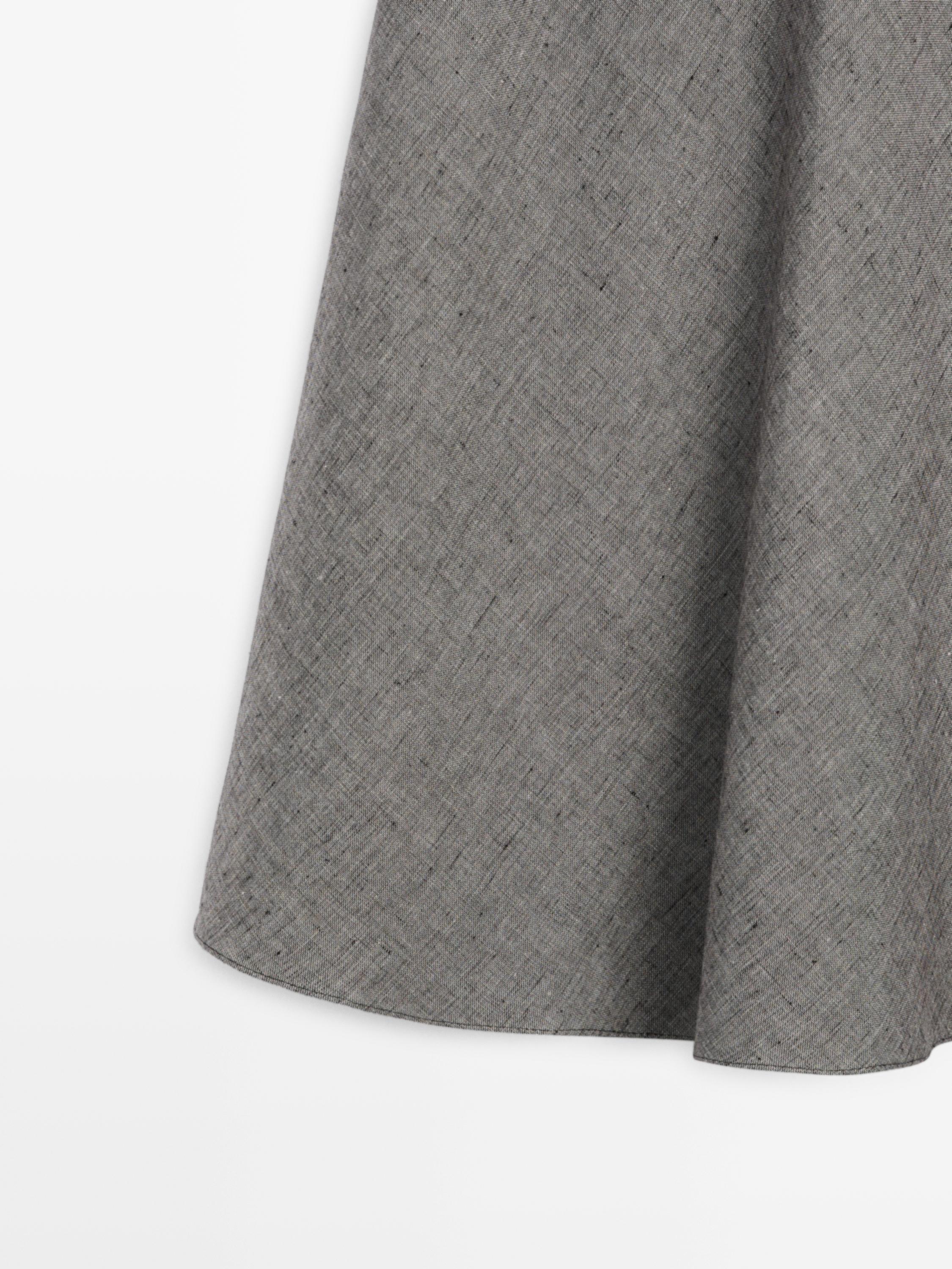 Linen flared midi skirt — BLACK
