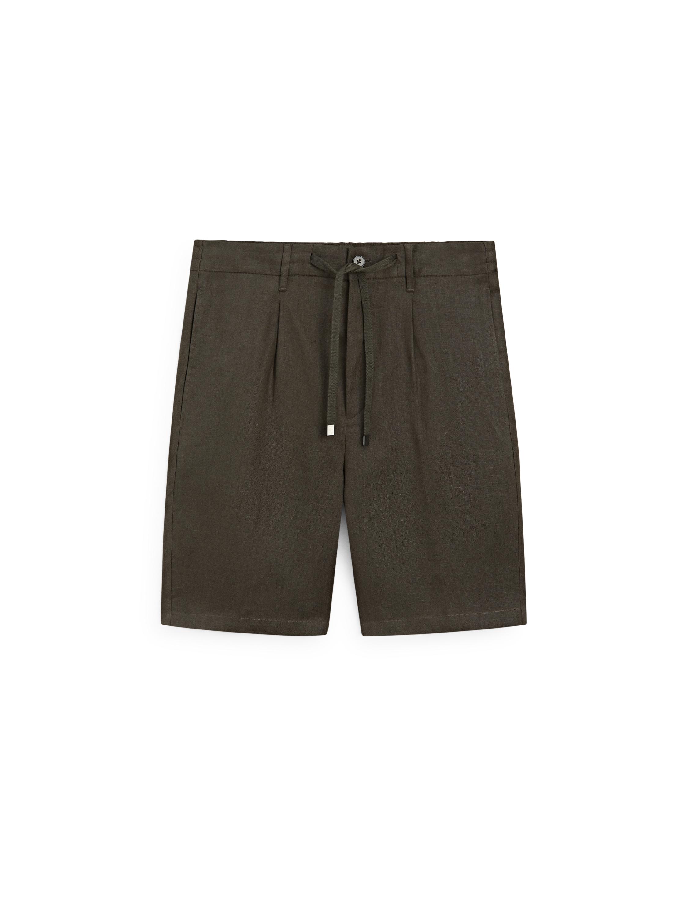 Linen co-ord elastic waist Bermuda shorts — DARK GREEN