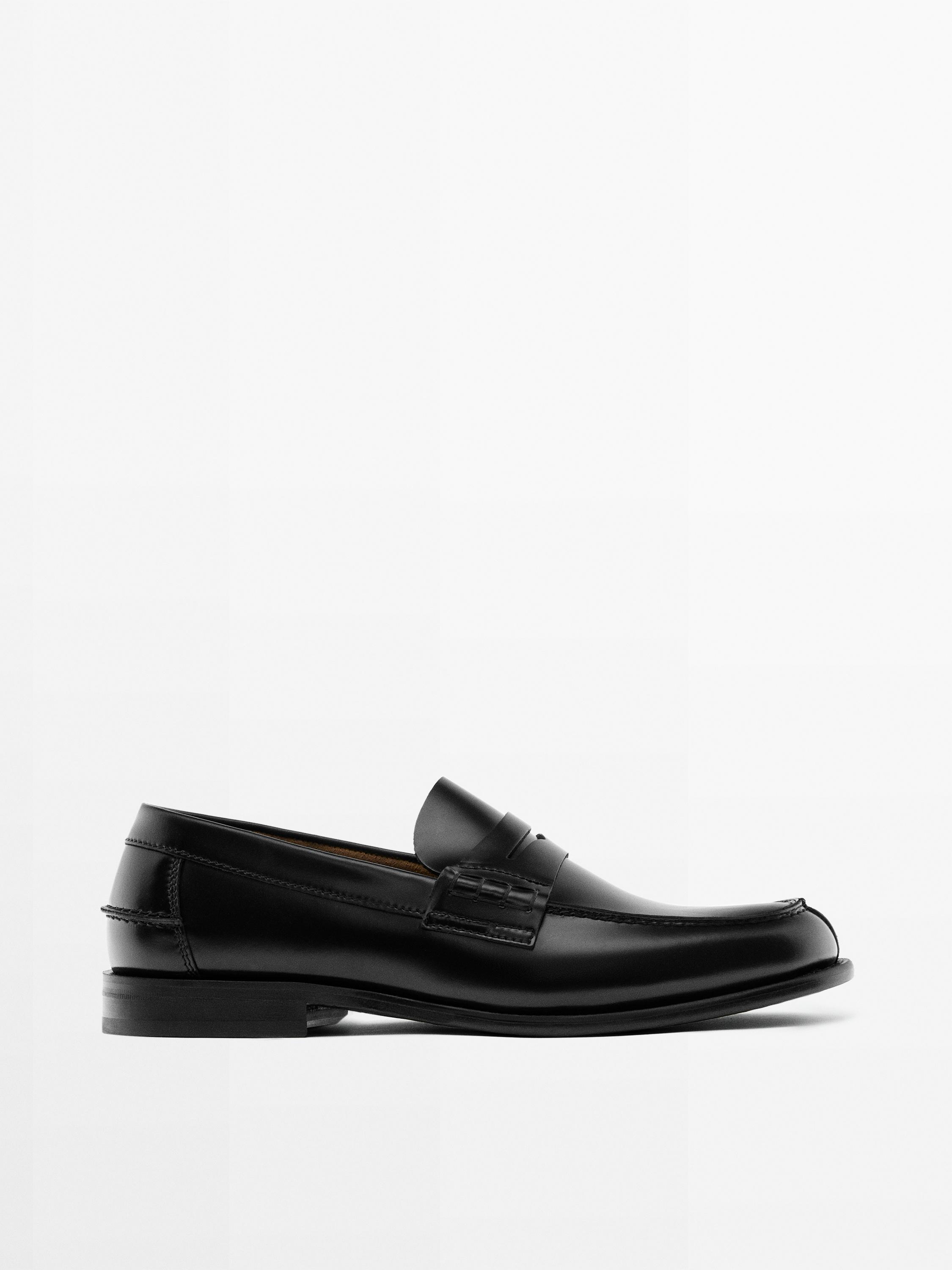 Leather loafers with penny strap — BLACK