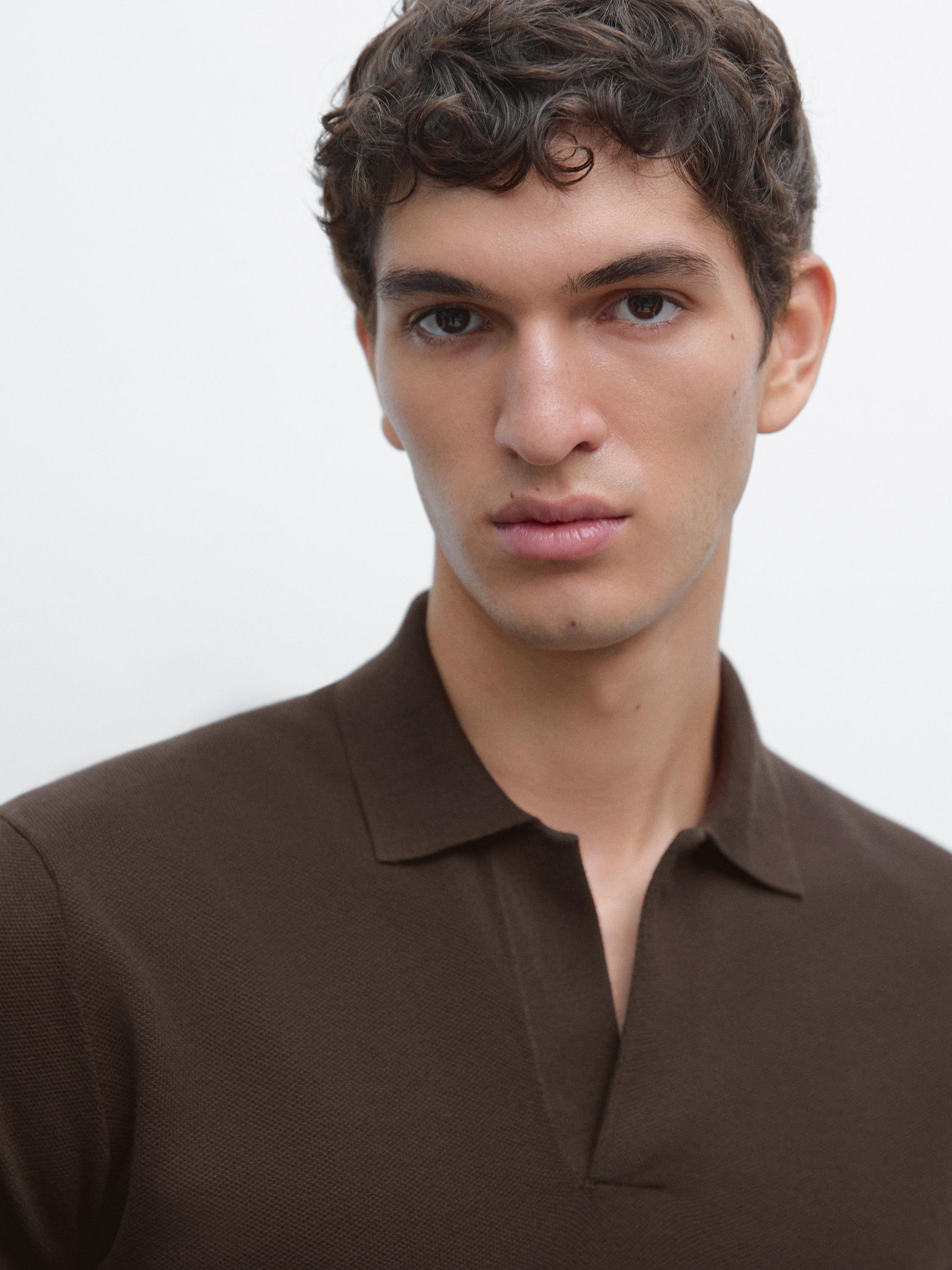 Knit V-neck polo shirt