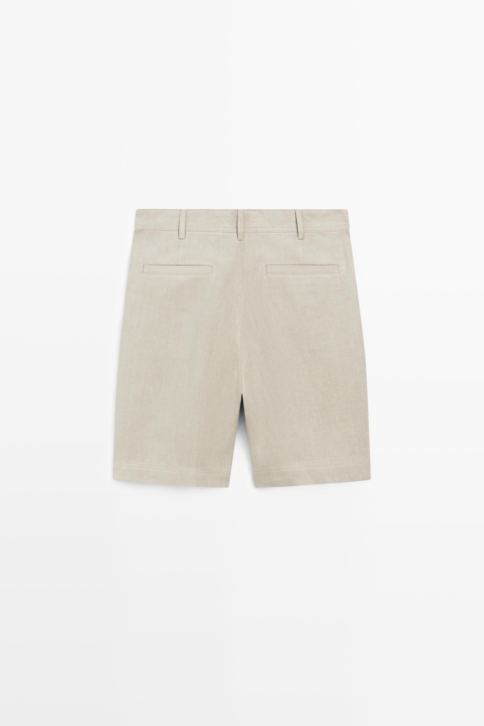 100% linen short Bermuda shorts — BEIGE