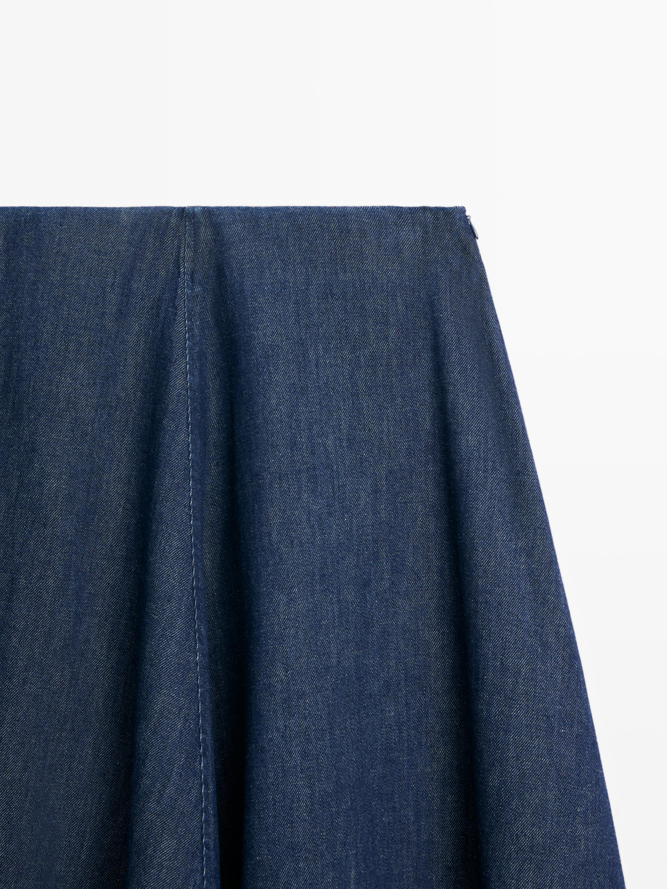 Cotton blend denim midi skirt