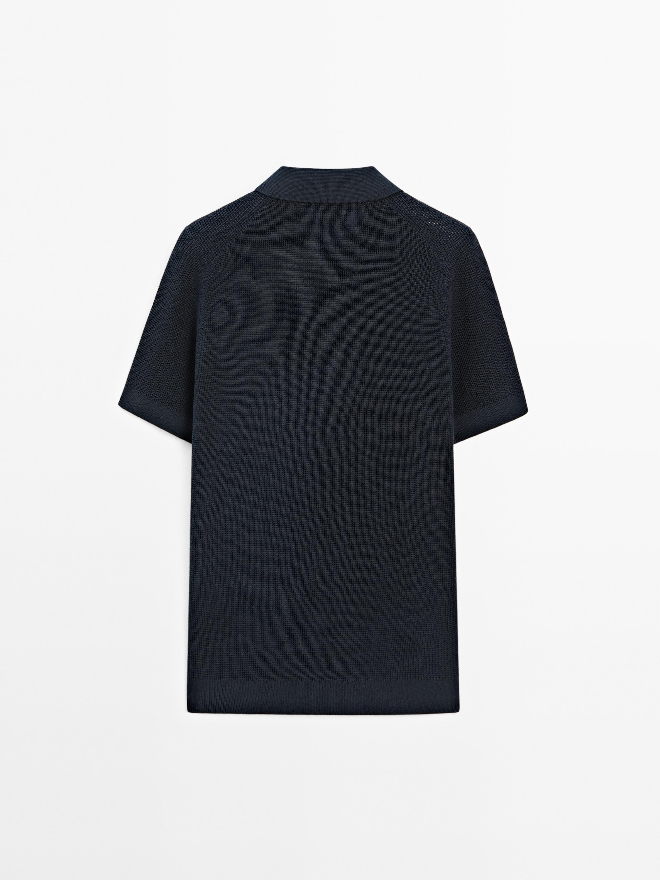 Textured cotton knit polo shirt