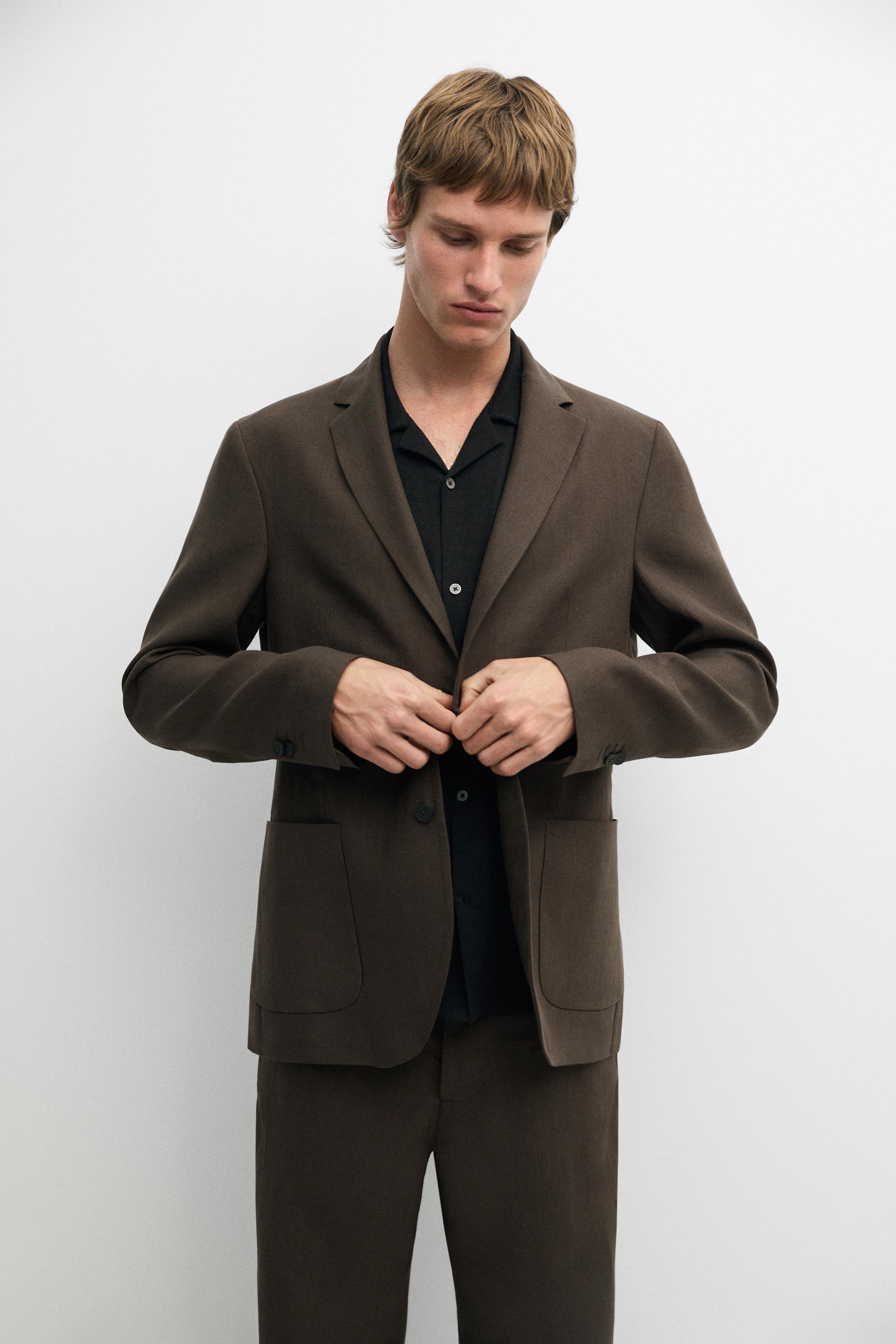 Linen suit blazer — BROWN