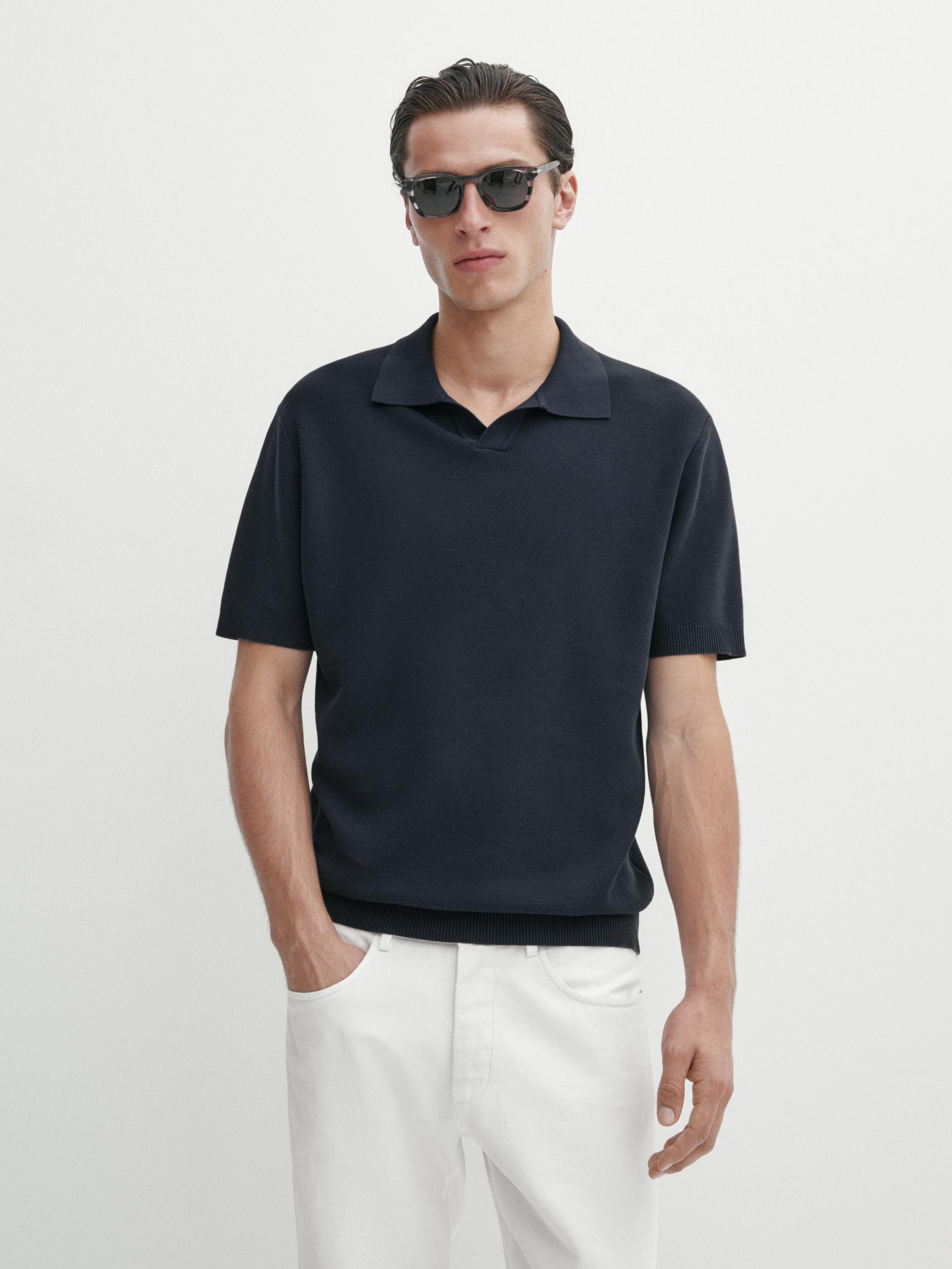 Knit polo sweater with short sleeves