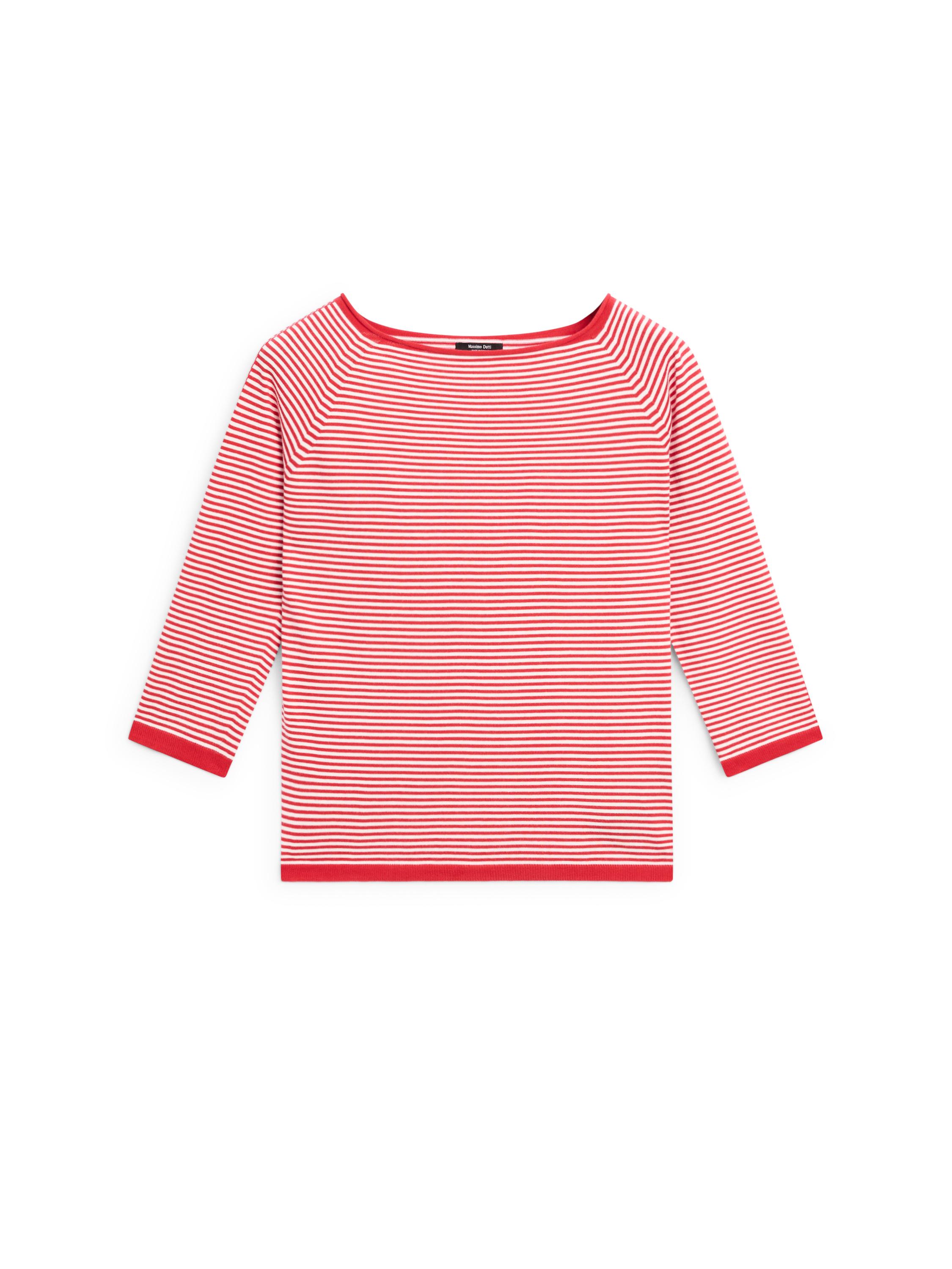 100% cotton striped knit sweater — RED