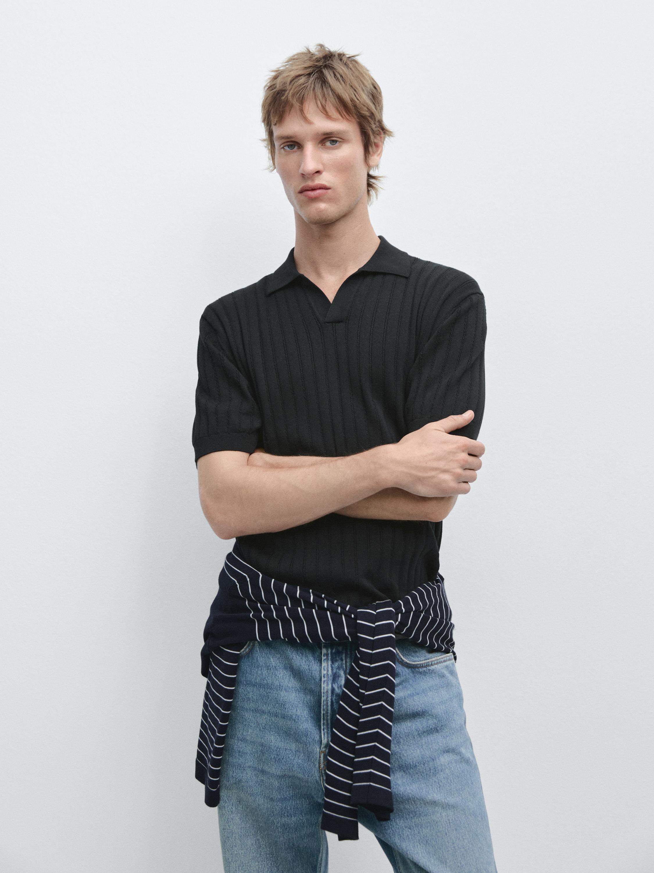 Cable-knit polo sweater — NAVY BLUE