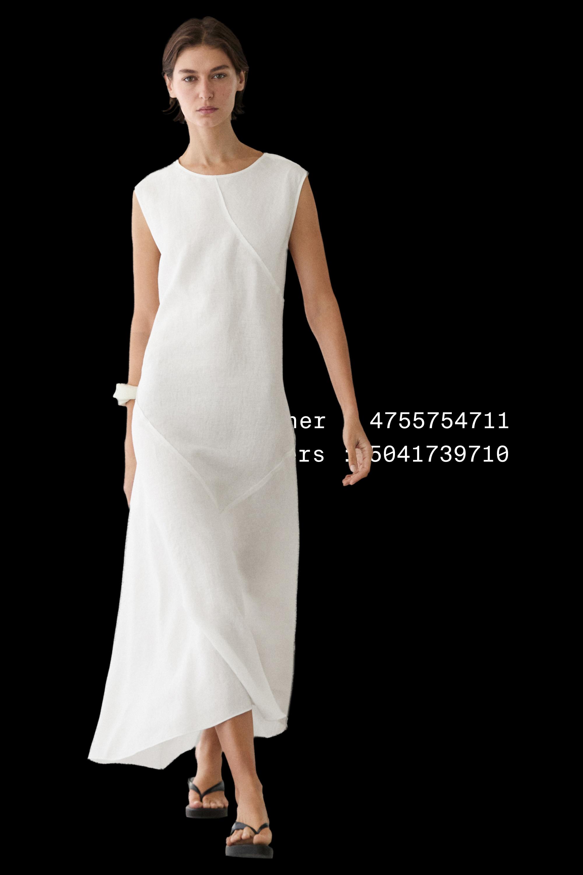 Flowing 100% linen midi dress — WHITE