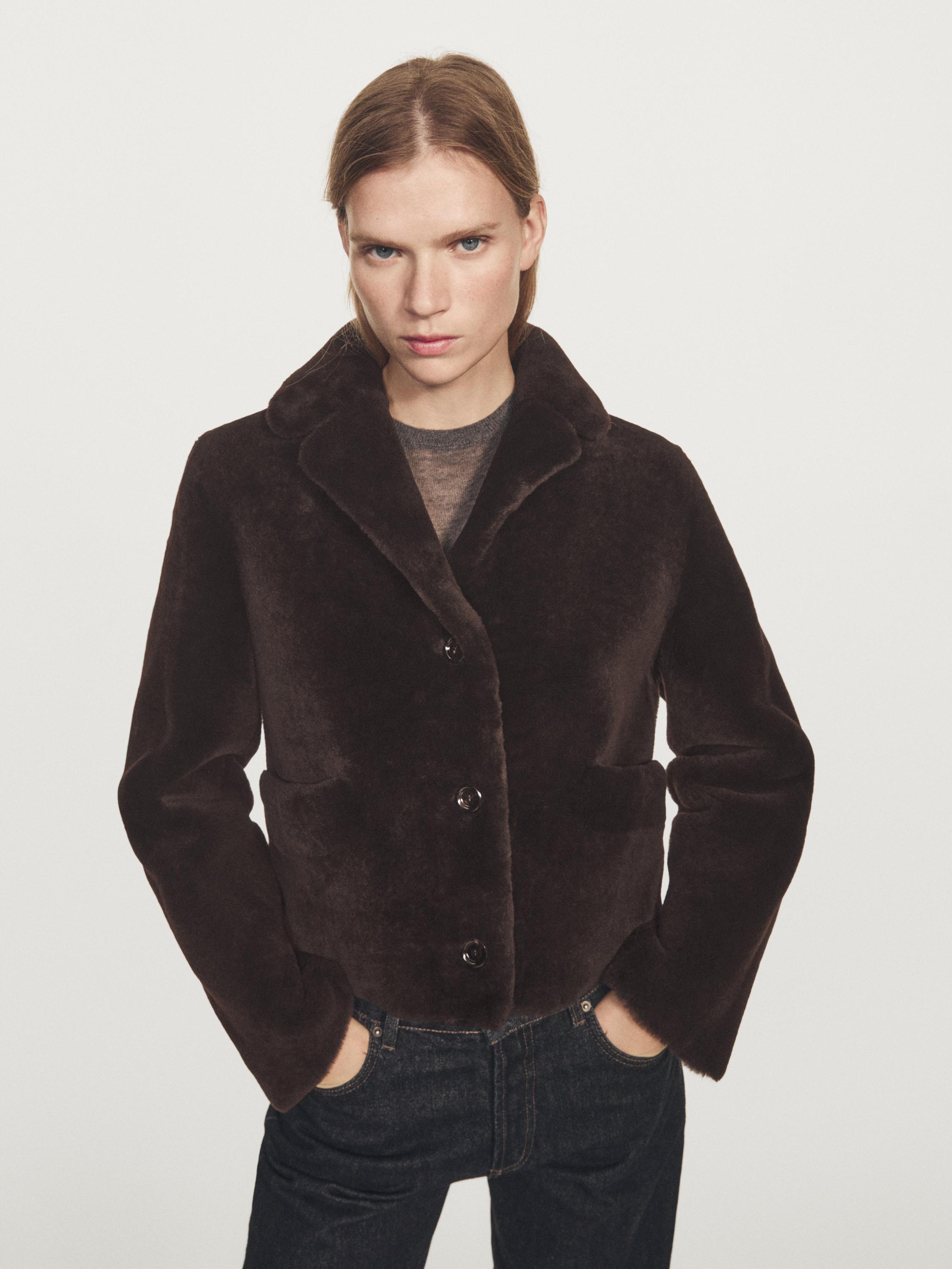 Short lambskin mouton jacket — BROWN
