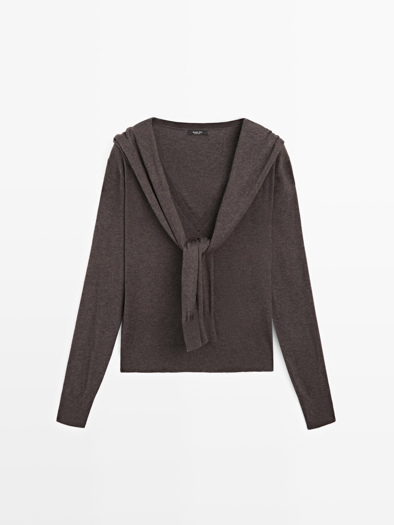 Massimo Dutti - Dame - Sweater I Strik Med Multianvendelige Ærmer - Brun - L