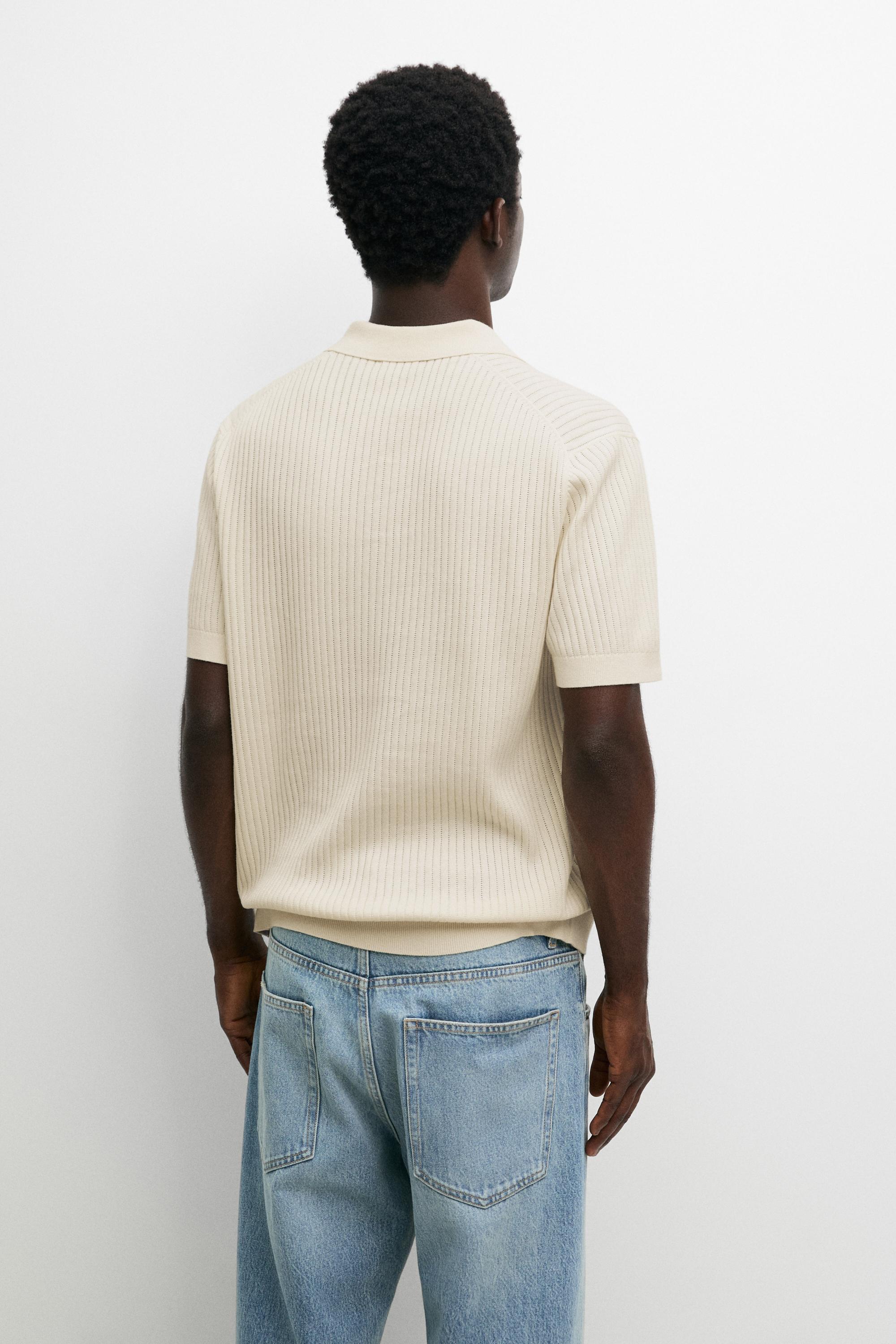 100% cotton ribbed knit polo sweater — Vanilla
