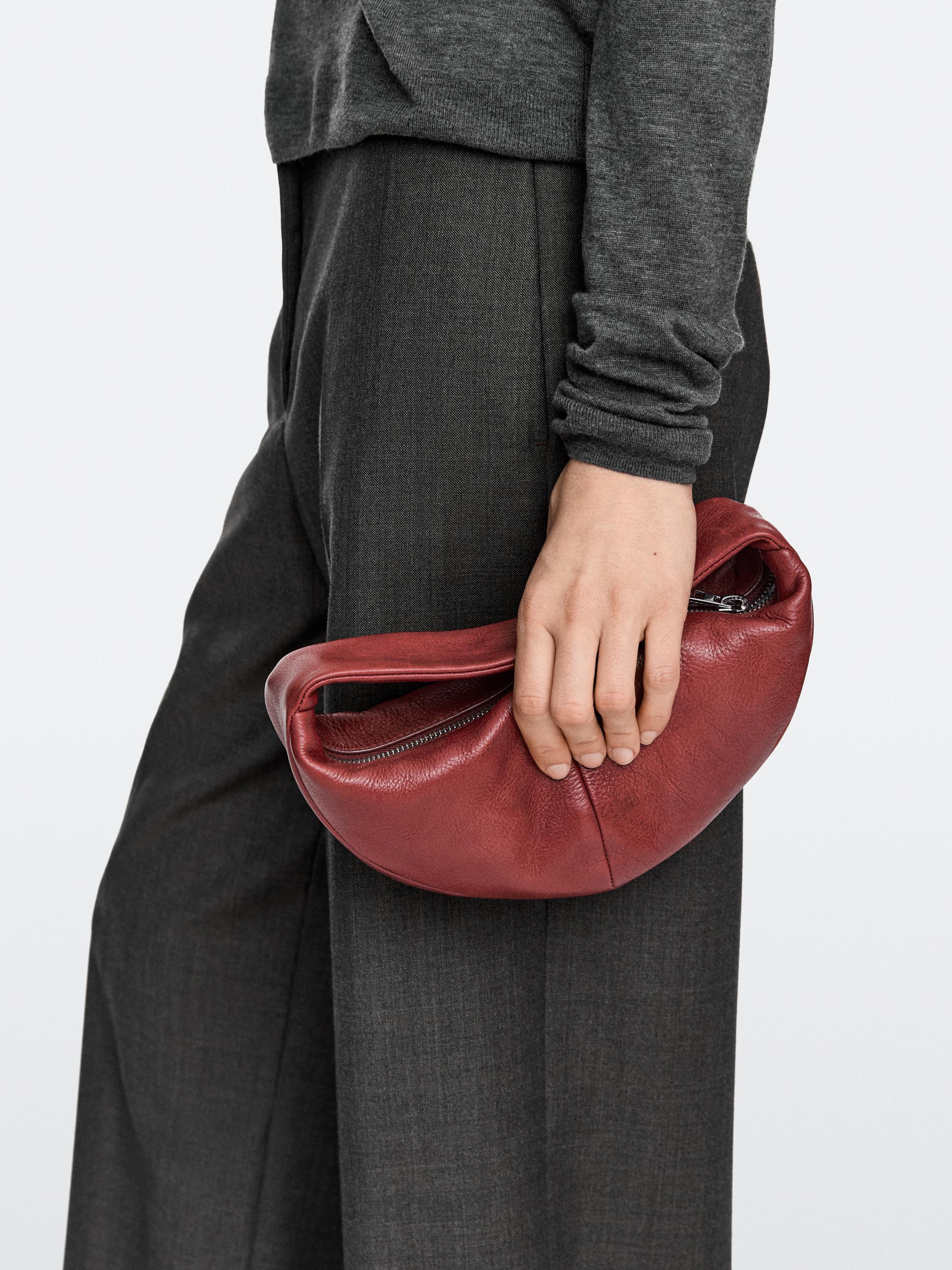 Mini nappa leather half-moon bag — RED