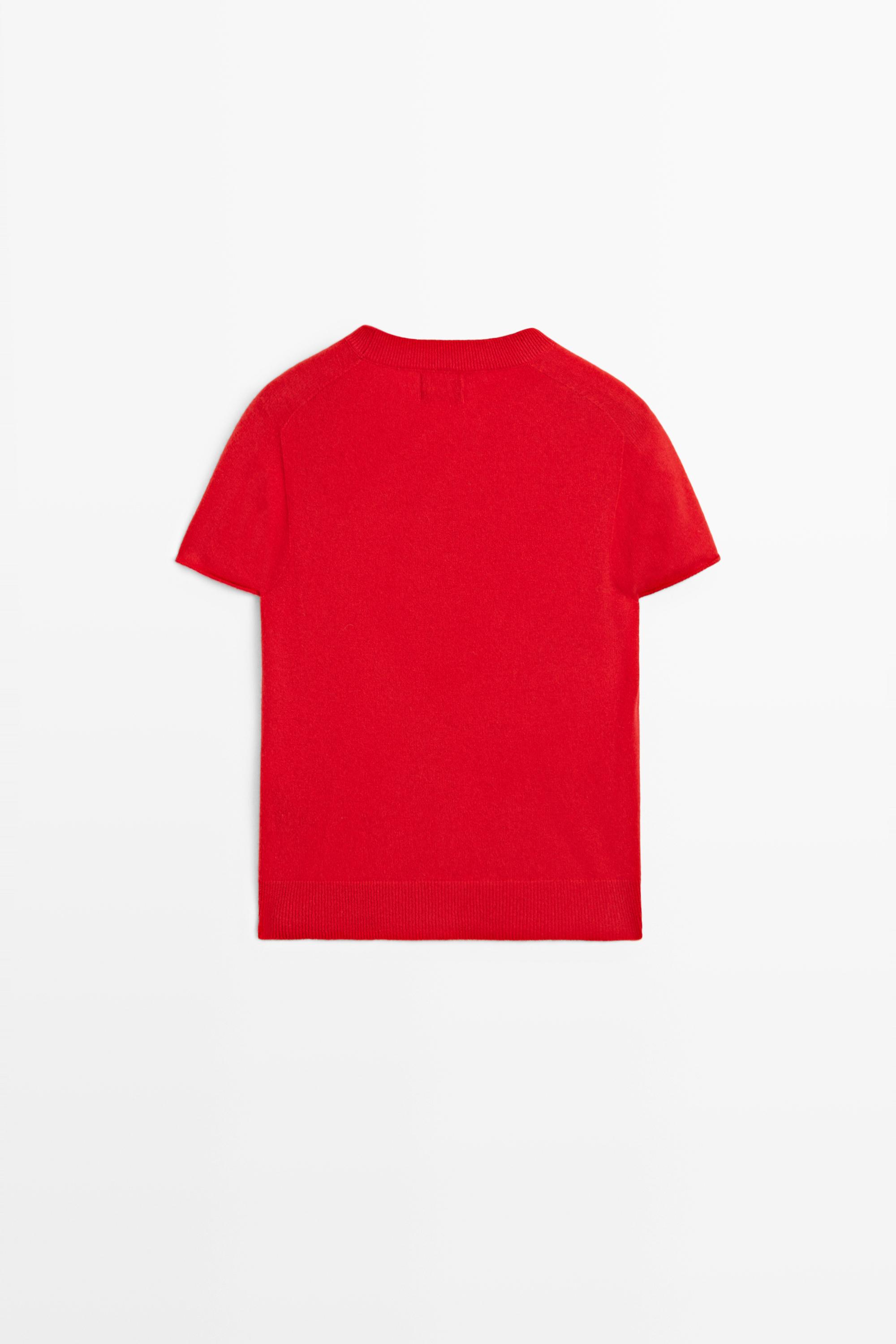100% cashmere short sleeve knit sweater — RED