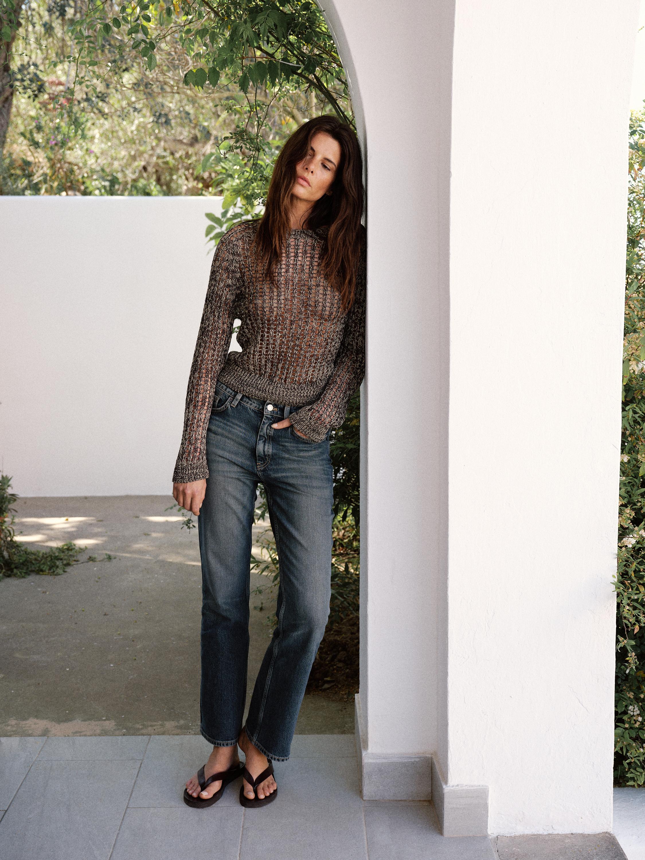 Cotton blend cutwork sweater