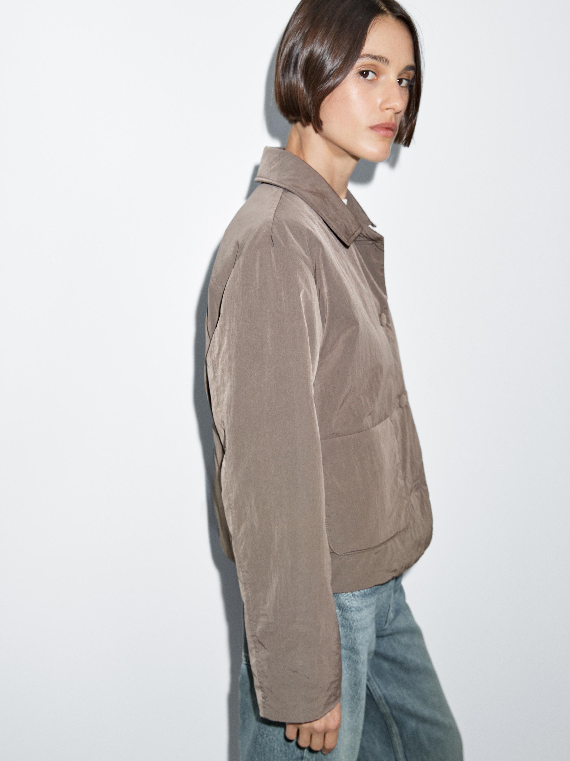 Cropped puffer jacket with covered buttons