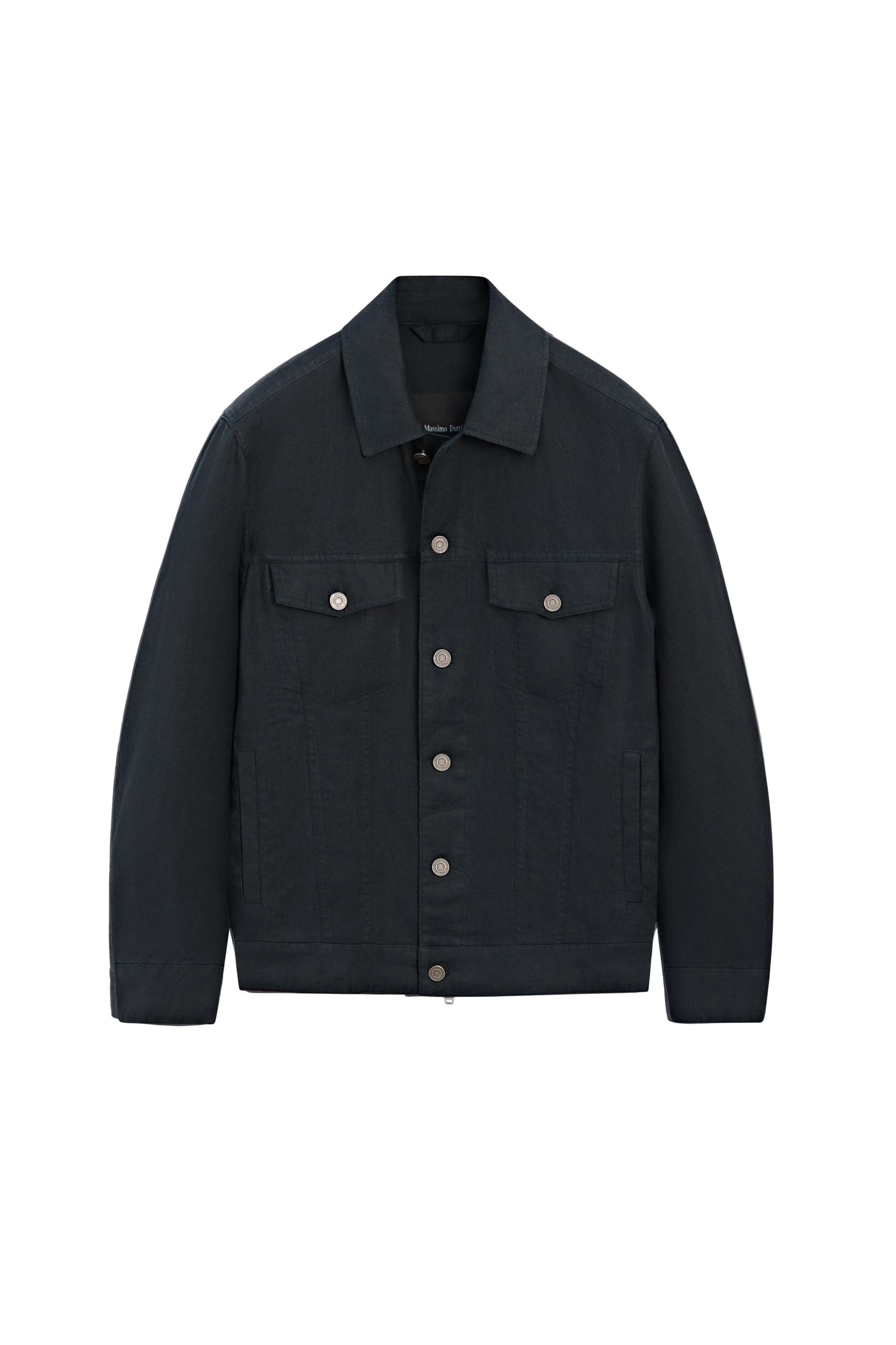 100% linen trucker jacket — NAVY BLUE