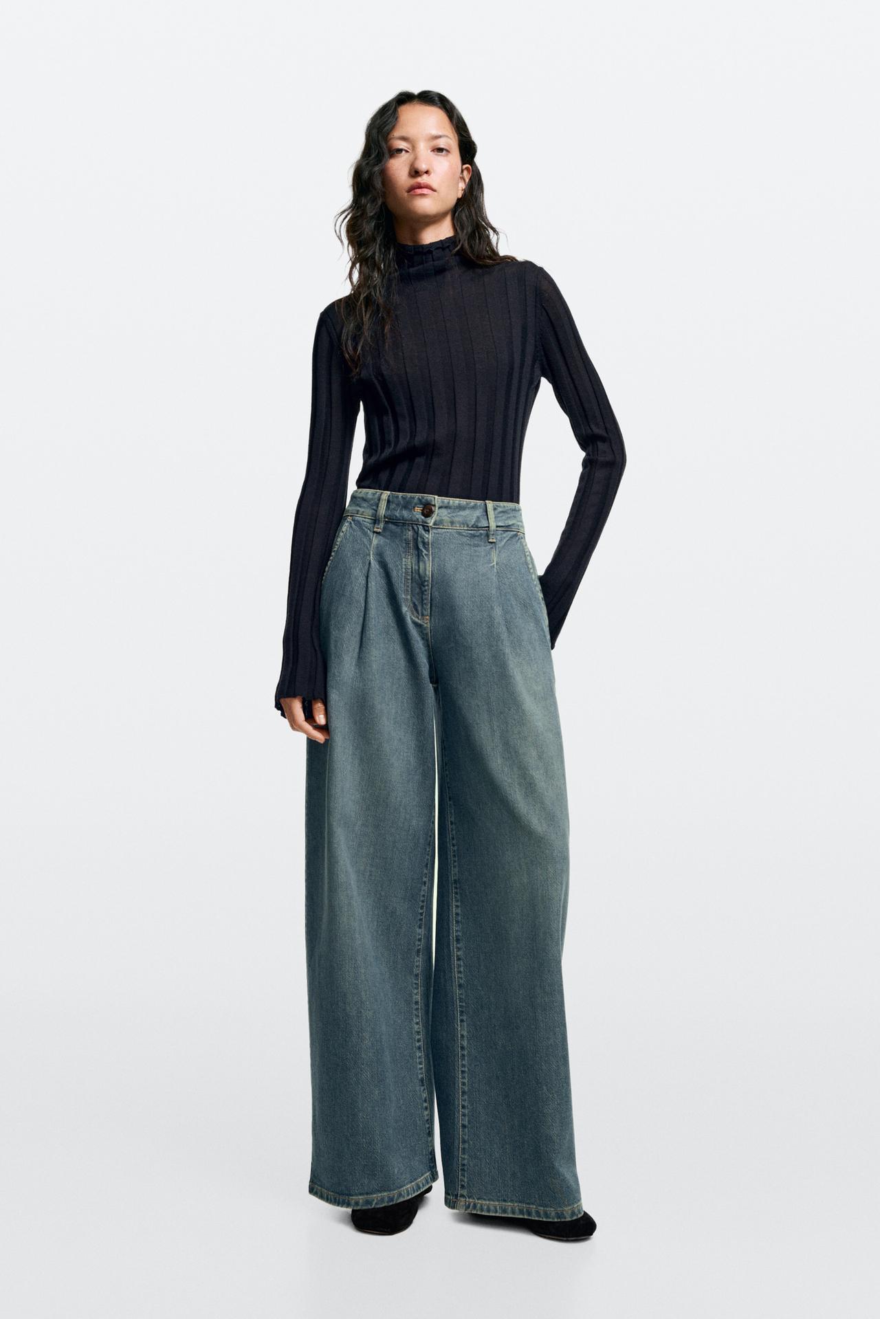 High-waist wide-leg jeans total look — BLUE