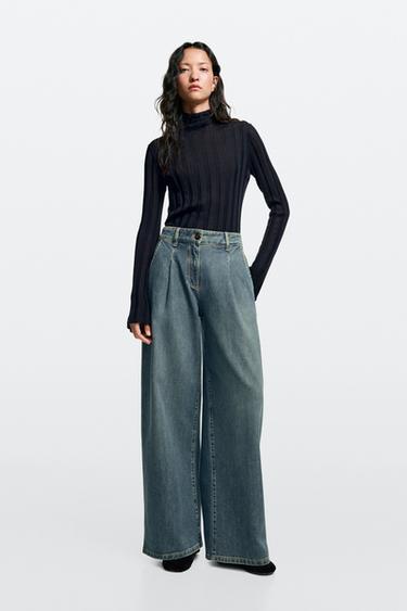 High-waist wide-leg jeans total look — BLUE 1