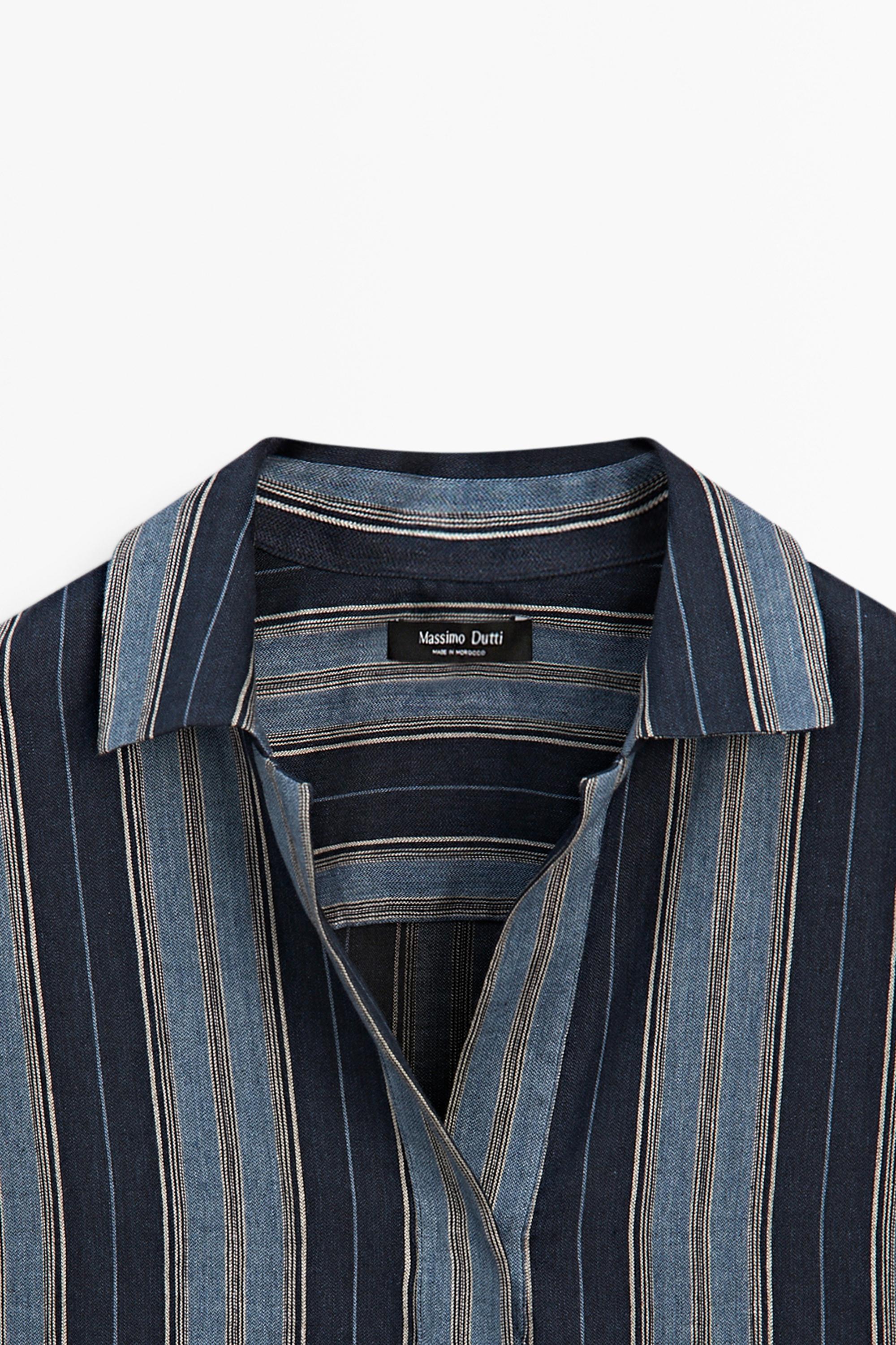 Striped linen cotton blend kaftan — BLUE